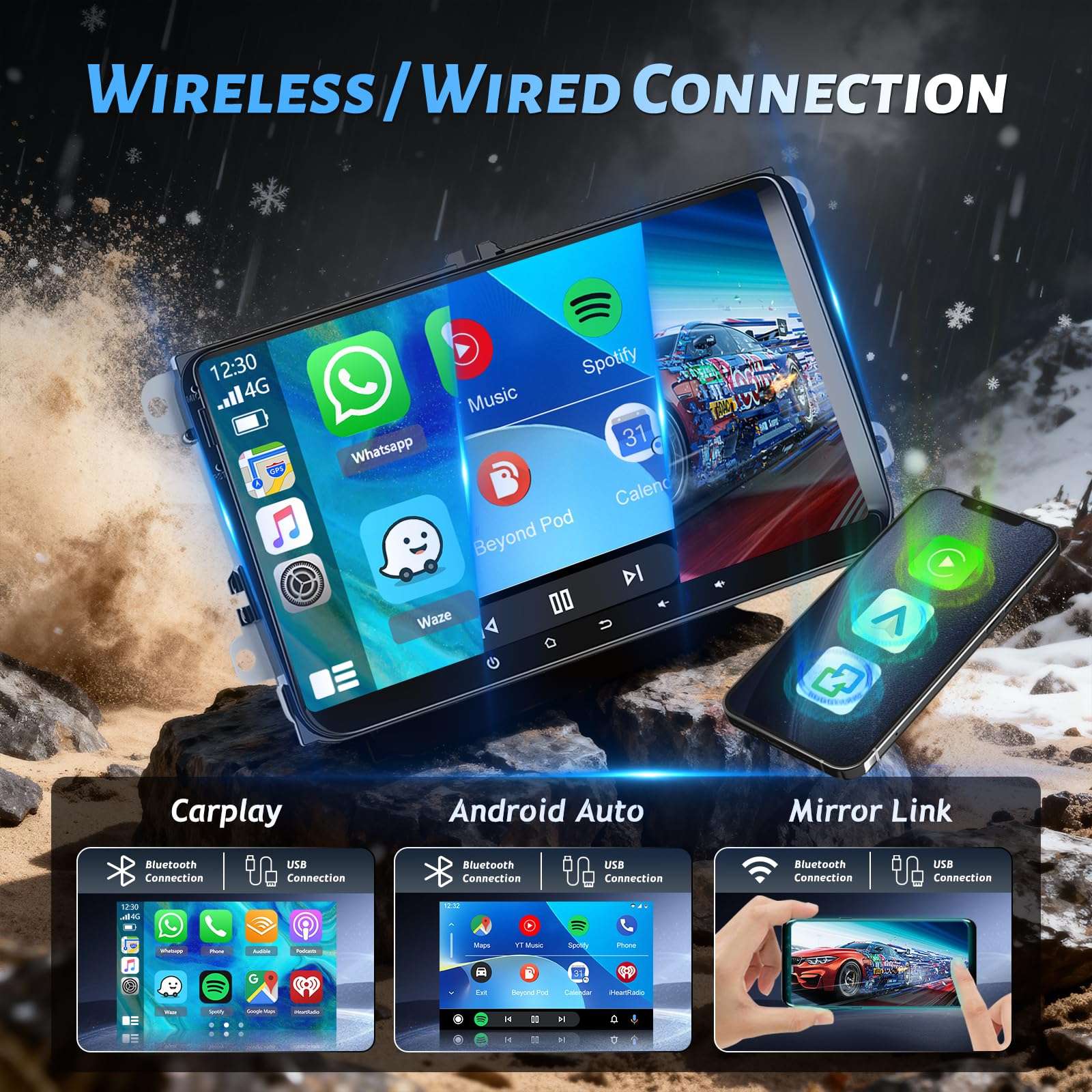 [6+128] Volxcereo Car Radio for Volkswagen VW Passat Jetta Tiguan Golf MK5 MK6 T5 EOS Polo, 9 inch Android Touchscreen Stereo with Carplay/Android Auto, GPS, WiFi, Bluetooth, SWC, FM/RDS 3