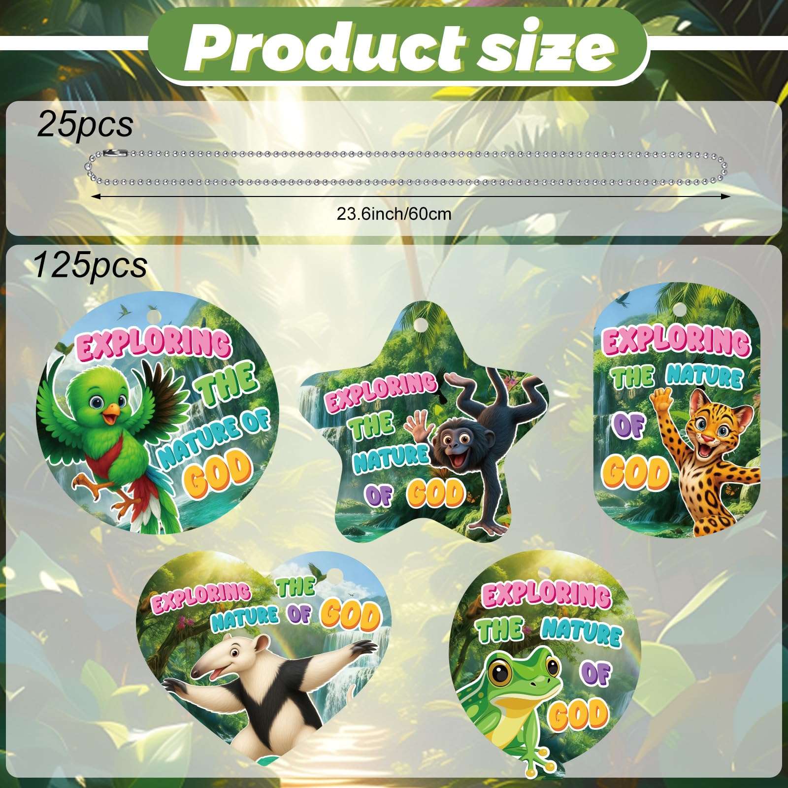 Otoolling 300 Pcs Rainforest Falls 2026 Tag Decorations VBS Exploring The Nature of God Kit with 24" Aluminum Safety Chains, Include 250 Tag and 50 Chain for Vacation Bible School Supplies 4