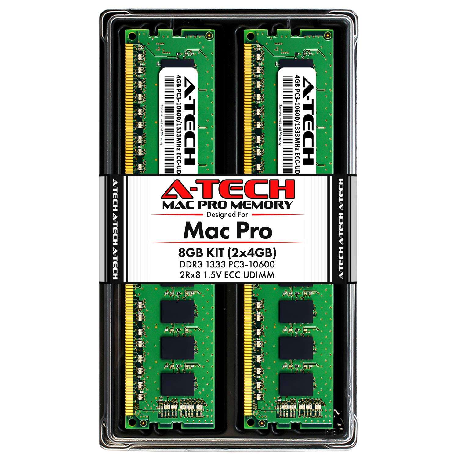 A-Tech 8GB Kit (2x4GB) Memory for Mac Pro Mid 2010 & Mid 2012 (MacPro5,1) | DDR3 1333MHz ECC Unbuffered DIMM PC3-10600 Dual Rank 2Rx8 1.5V 240 Pin RAM Upgrade 1