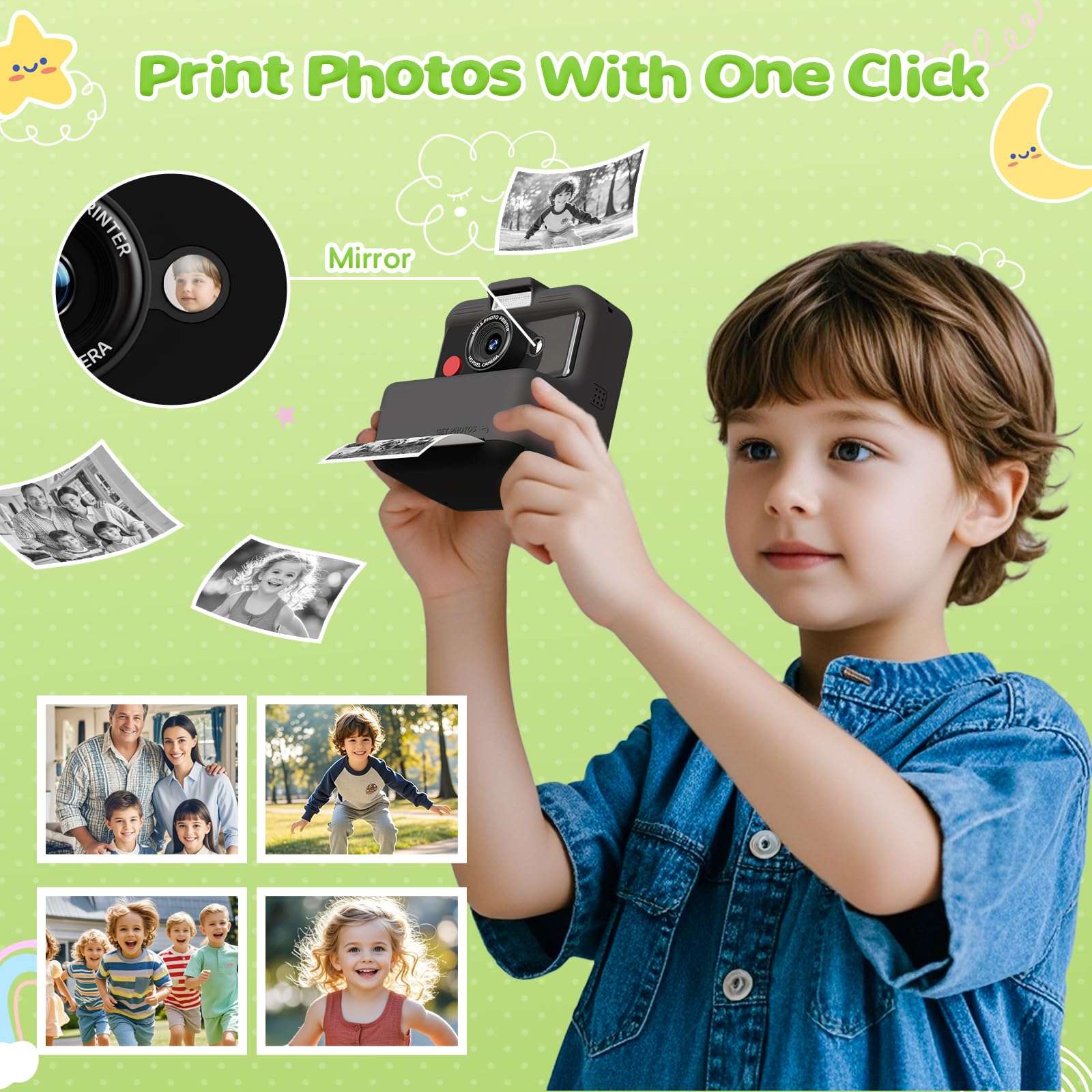 Kids Camera Instant Print, 48MP/2.5K UHD Kids Instant Print Camera, Christmas Birthday Gifts for Girls and Boys, 3.0" Screen with Print Paper & 32G Card, Toddler Toy for Age 3-14 (Black) 4