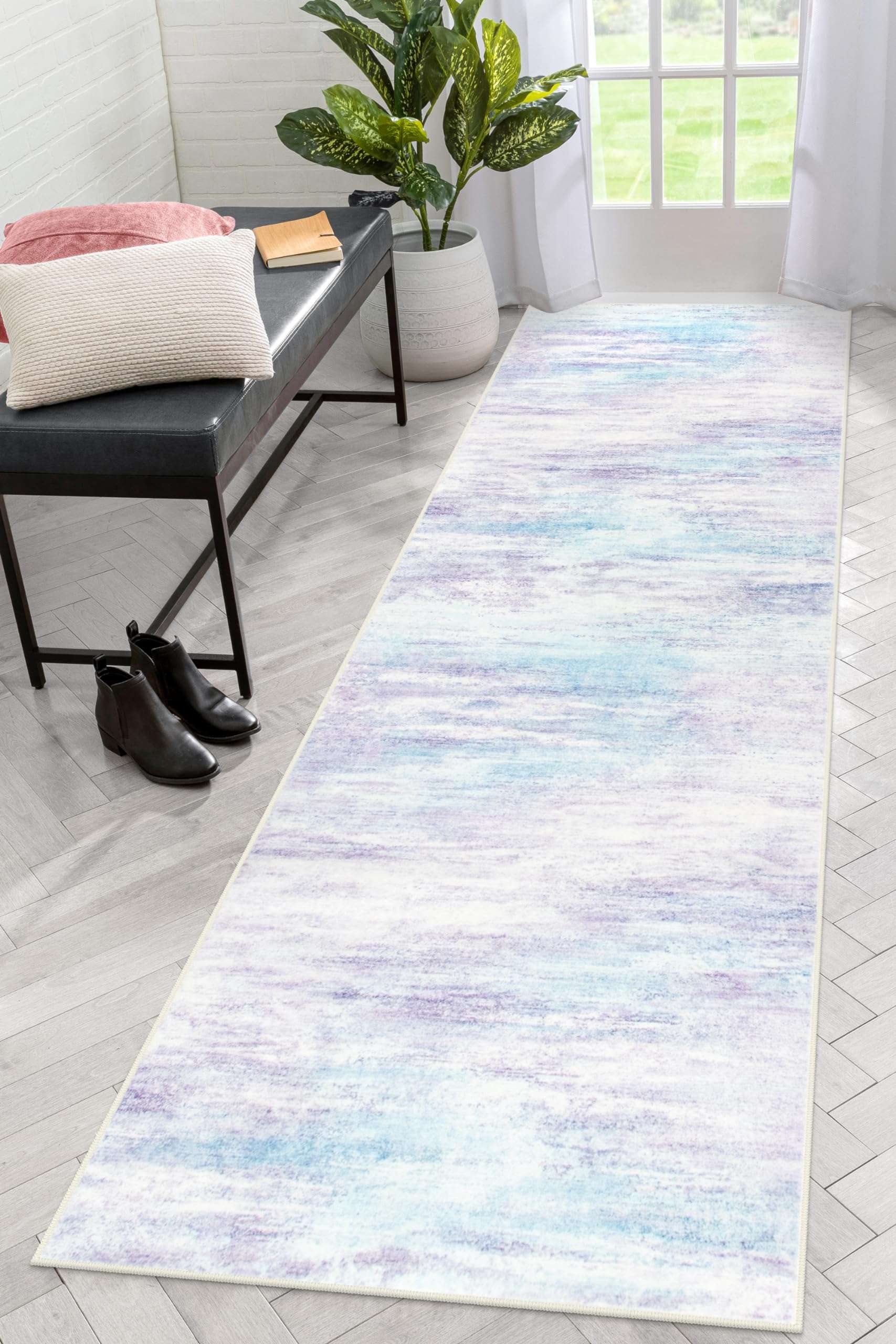 LIVEBOX Washable Runner Rug 2.5x8 Lavender, Purple Non-Slip for Bedroom, Soft Low-Pile Long Hallway for Indoor, Ultra-Thin Modern for Back Door 1