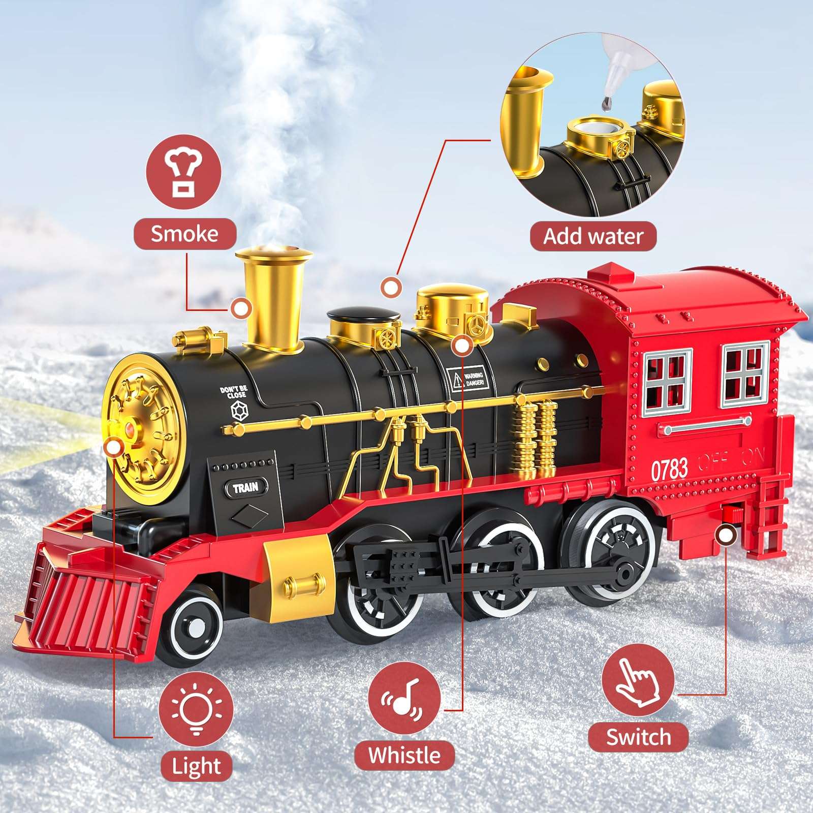 Locomoto Train Set - Train Toys for Boys Girls w/Smoke, Light & Sounds, Railway Kits, Toy Train w/Steam Locomotive Engine, Carriages, Cargo Car & Tracks, for 3 4 5 6 7+ Year Old Kids 3