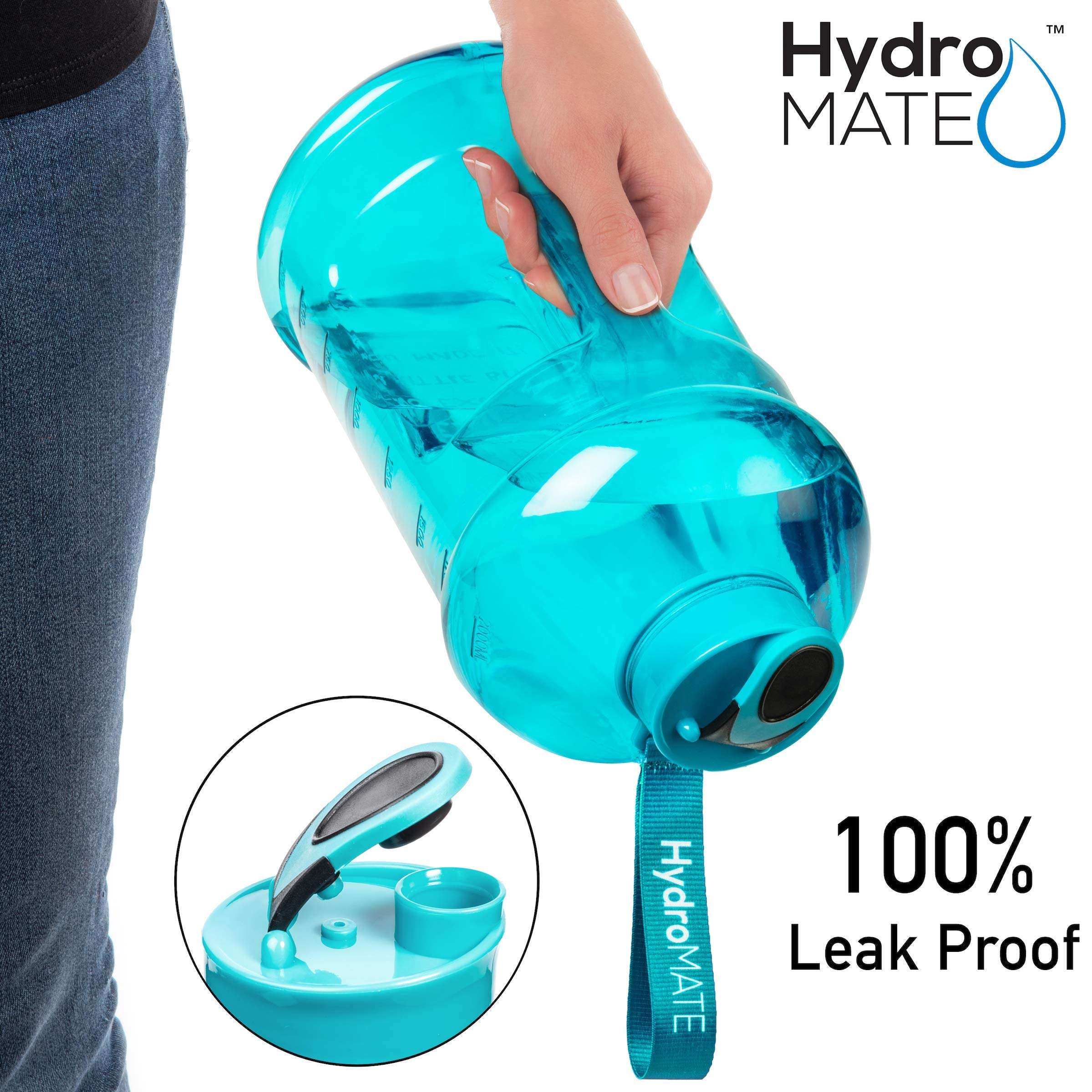 NatureWorks HydroMATE Half Gallon Water Bottle with Times to Drink BPA Free Leak Proof Reusable Jug with Handle 64 oz 4