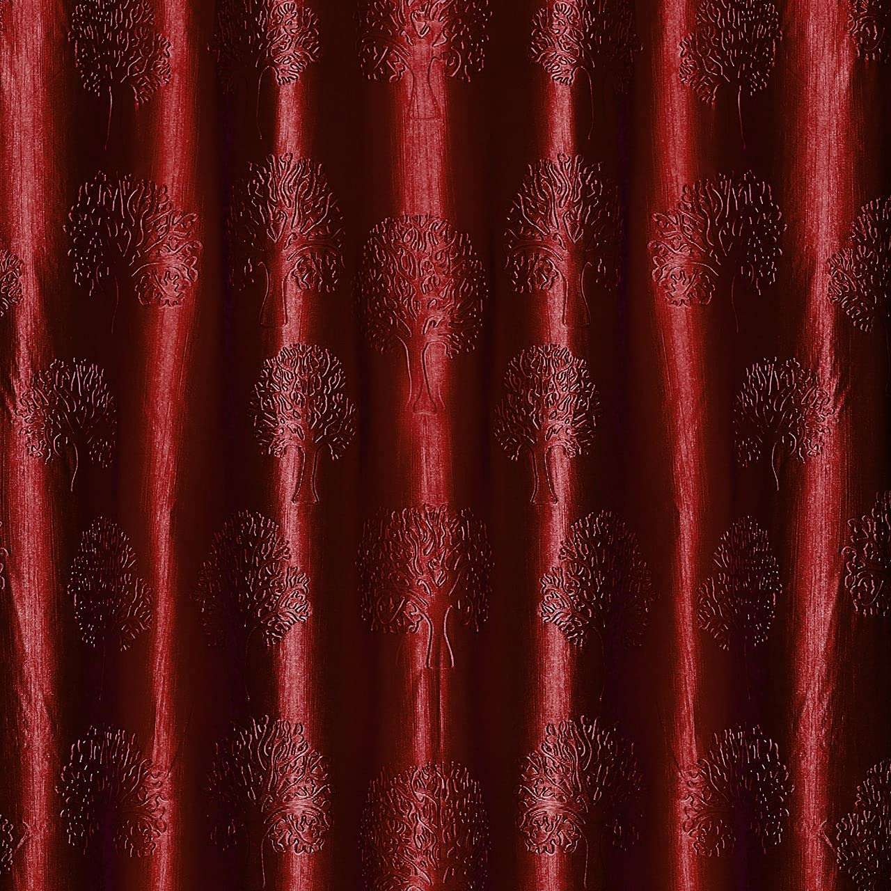GRIHSHOBHA Polyester Tree Punch Window Plain Room Darkening Thermal Insulated Window Door Curtains Parde for Bedroom, Living Room, 6 Feet Long, Maroon, Set of 2 3
