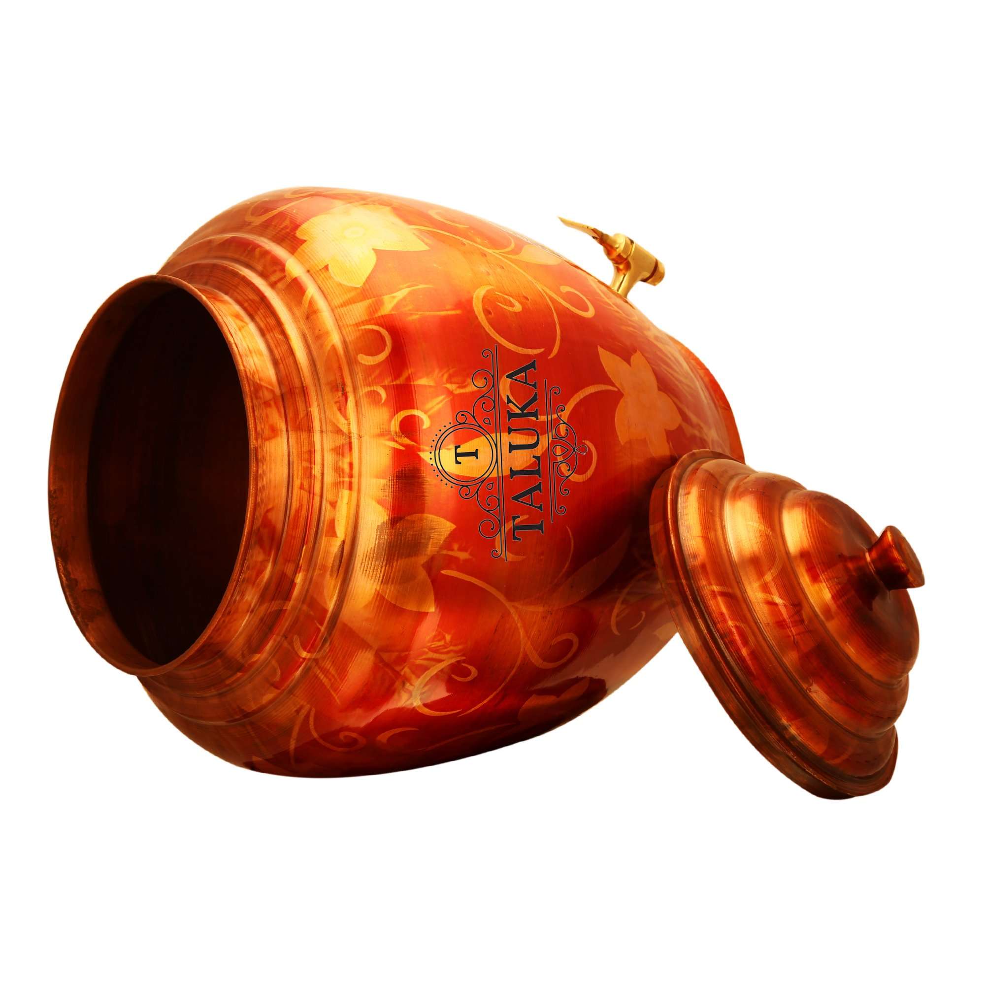 Taluka Apple Design Pure Copper Water Pot Dispenser Matka Water Tank Water Storage Capacity :- 16 Liter Weight :- 1600 Grams With Set of 3 Bisleri Design Bottle 800 ML EACH Bottle for use Storage Drinking Water Restaurant Hotel Home Ware Gift Item 4