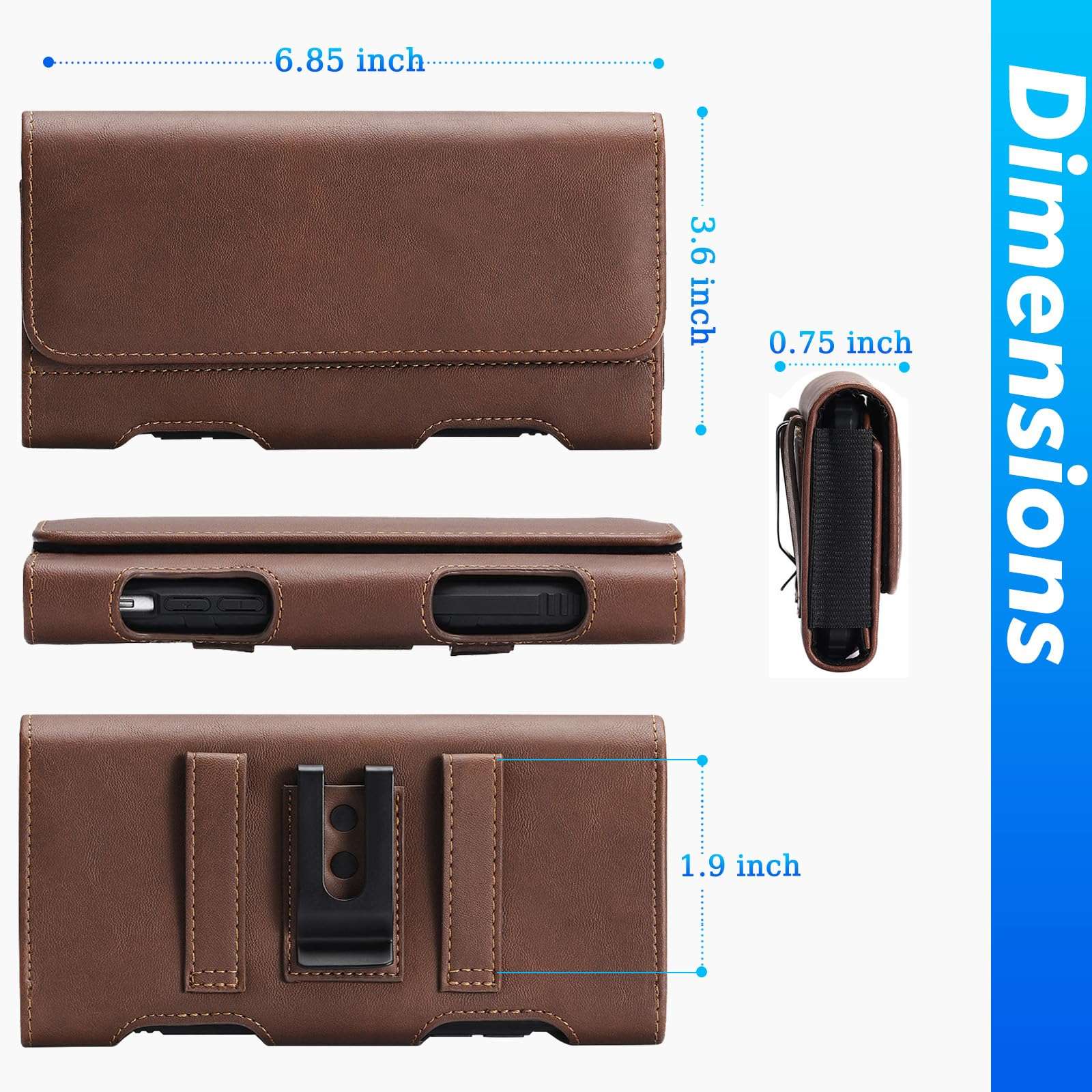 Mopaclle Phone Holster for Samsung Galaxy S24+S23+ S22+ A12 A13 A12 A32 A02 A03 A50 A73 A53 A33, iPhone 15 Pro Max 14 Pro Max XS Max Leather Belt Clip Loops Phone Pouch Card Holder Case,Brwon 4