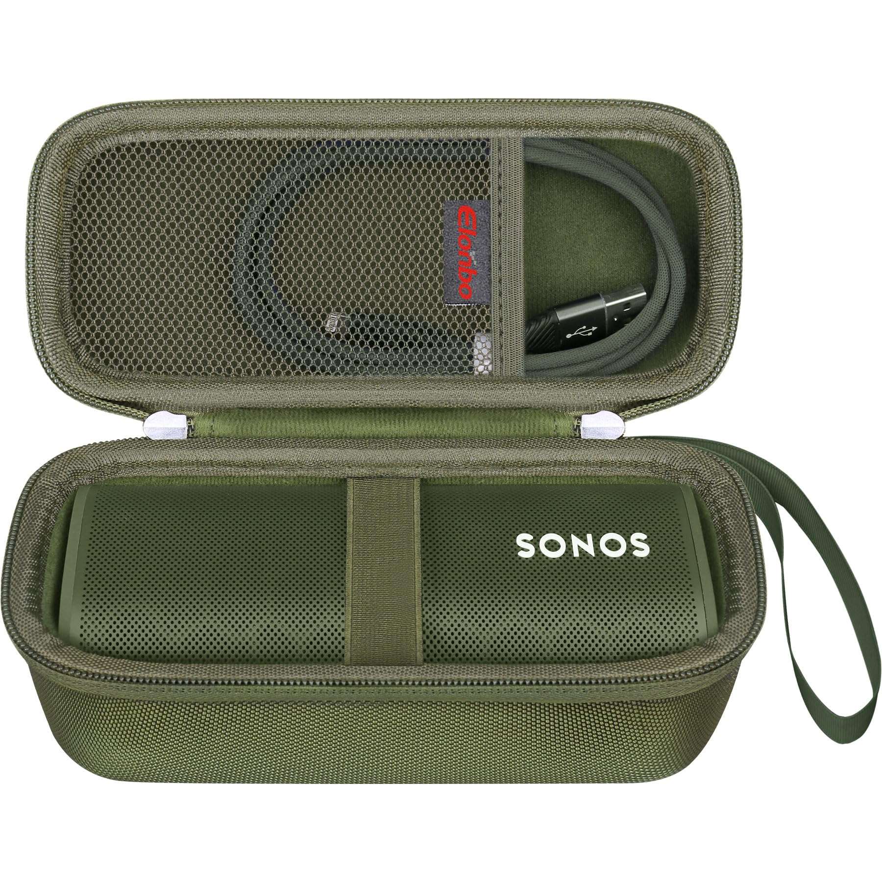Elonbo Carrying Case ​for Sonos Roam 2 / Sonos Roam Portable Waterproof Bluetooth Speaker, Compact Wireless Speaker Hard Travel Protective Bag Storage Holder, Extra Mesh Pocket Fits Cable, Green 1