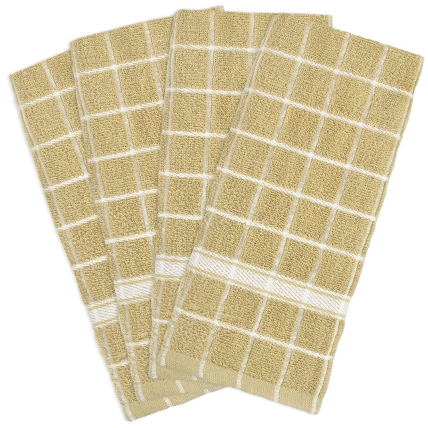 WorldCare® Cotton Terry Windowpane Dish Towels, 16 x 26" Set of 4, Machine Washable and Ultra Absorbent Kitchen Bar Towels-Pebble Check 1