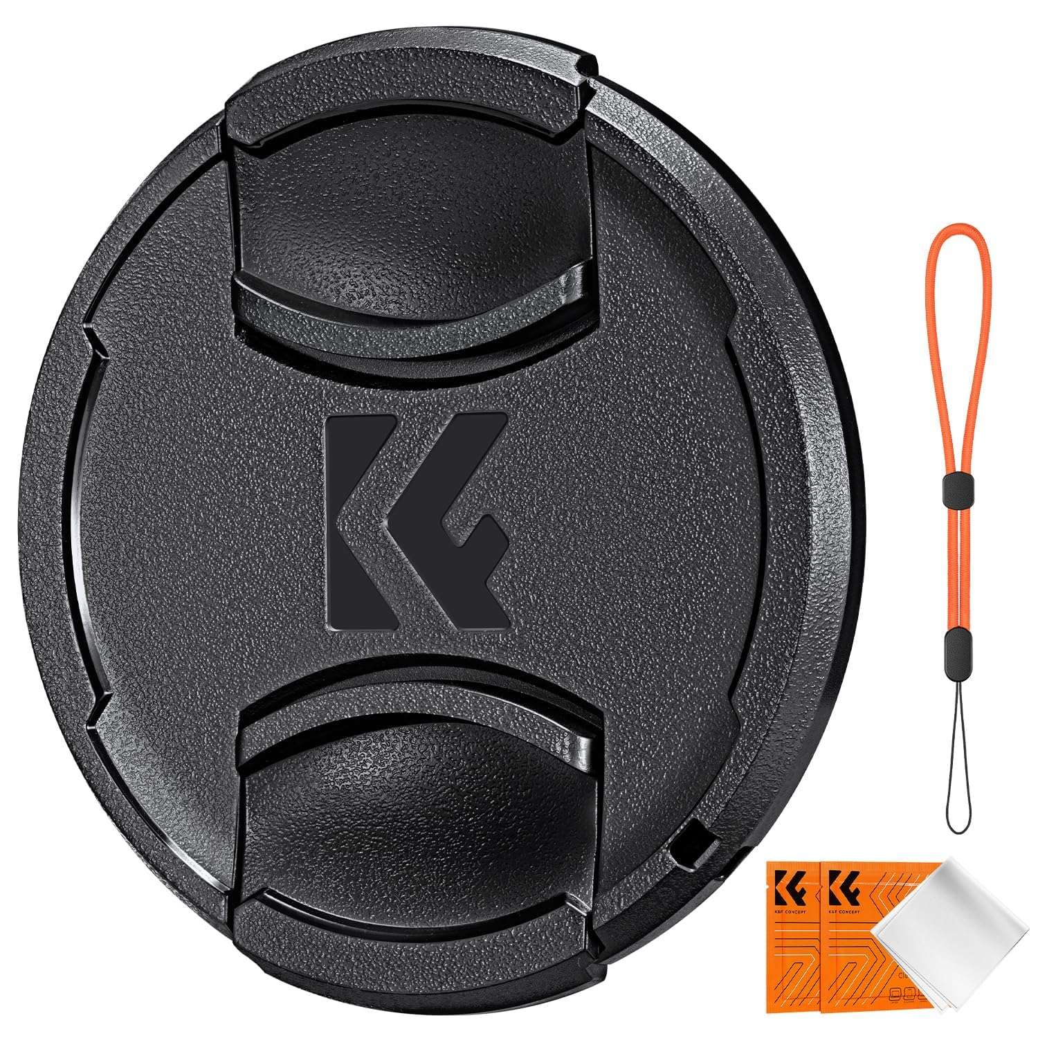 K&F CONCEPT 95mm Lens Cap Cover, 4-in-1 Center Pinch Lens Cover + Anti-Loss Keeper Leash + Microfiber Cleaning Cloth Kits Compatible with Nikon, Canon, Sony, Fujifilm Camera Lenses 1