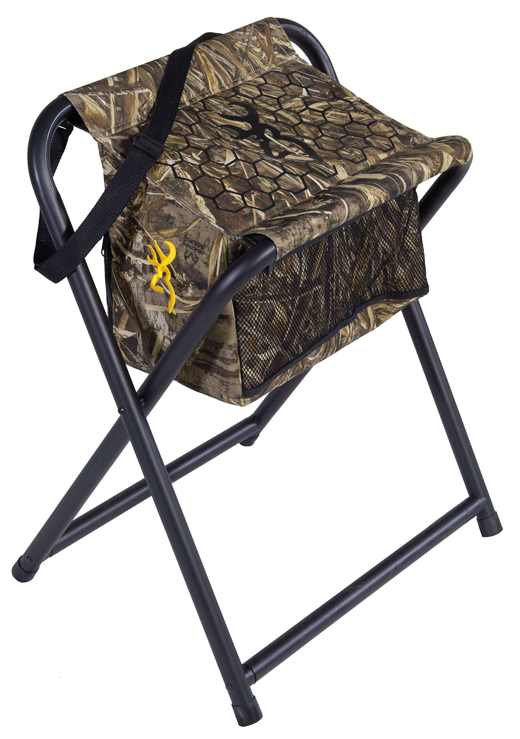 Browning SteadyReady Hunting Chair - Compact and Foldable Steel Frame Stool with Exra-Wide Angled Anti-Slip Seat and Realtree Max-7 Camo Pattern, Realtree Max-5