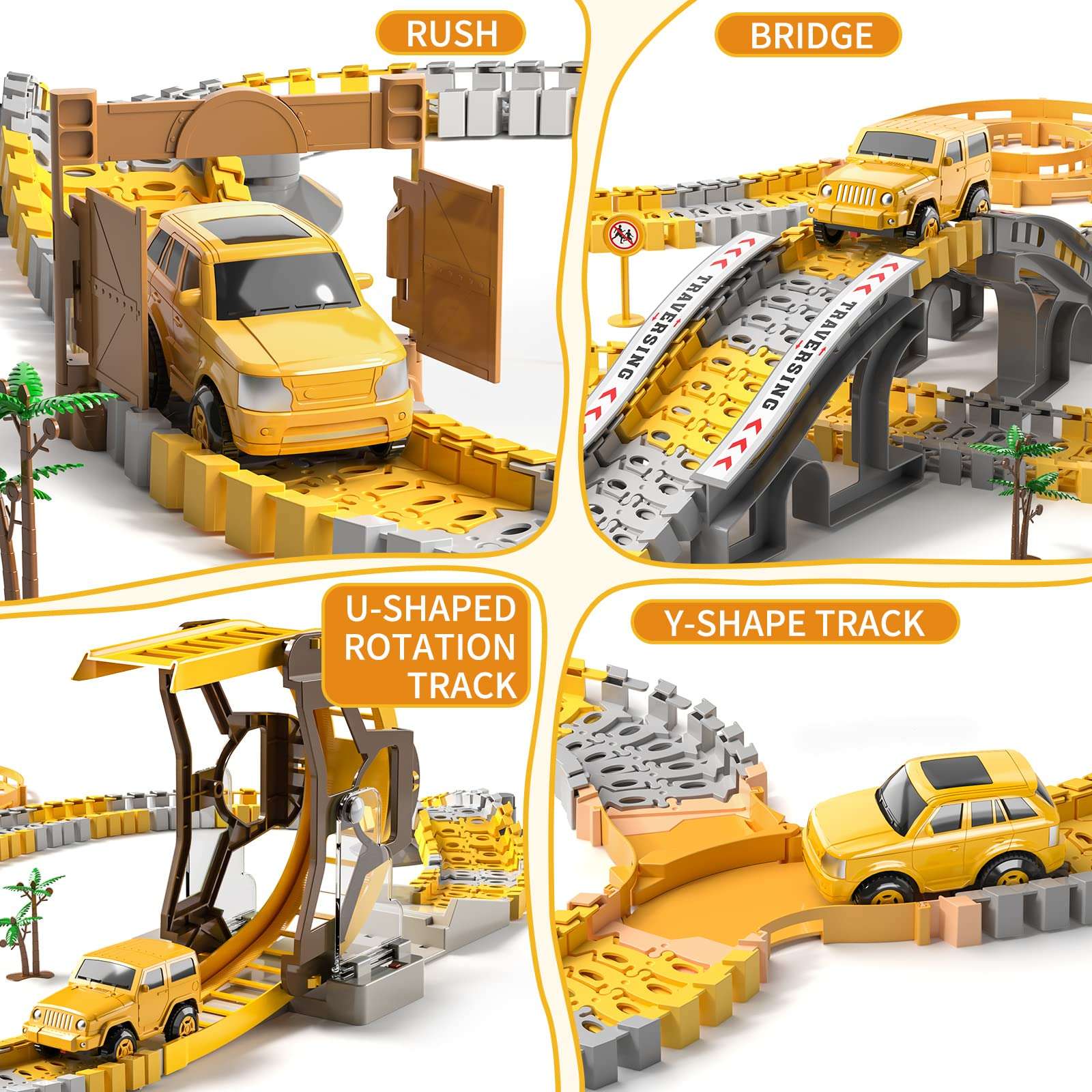 TEMI 252 PCS Construction Toys Race Tracks for 3 4 5 6 Year Old Boys, Flexible Track Playset and 8 PCS Construction Car for 3 4 5 6 7 8 Year Old boy Girls Best Gift 4