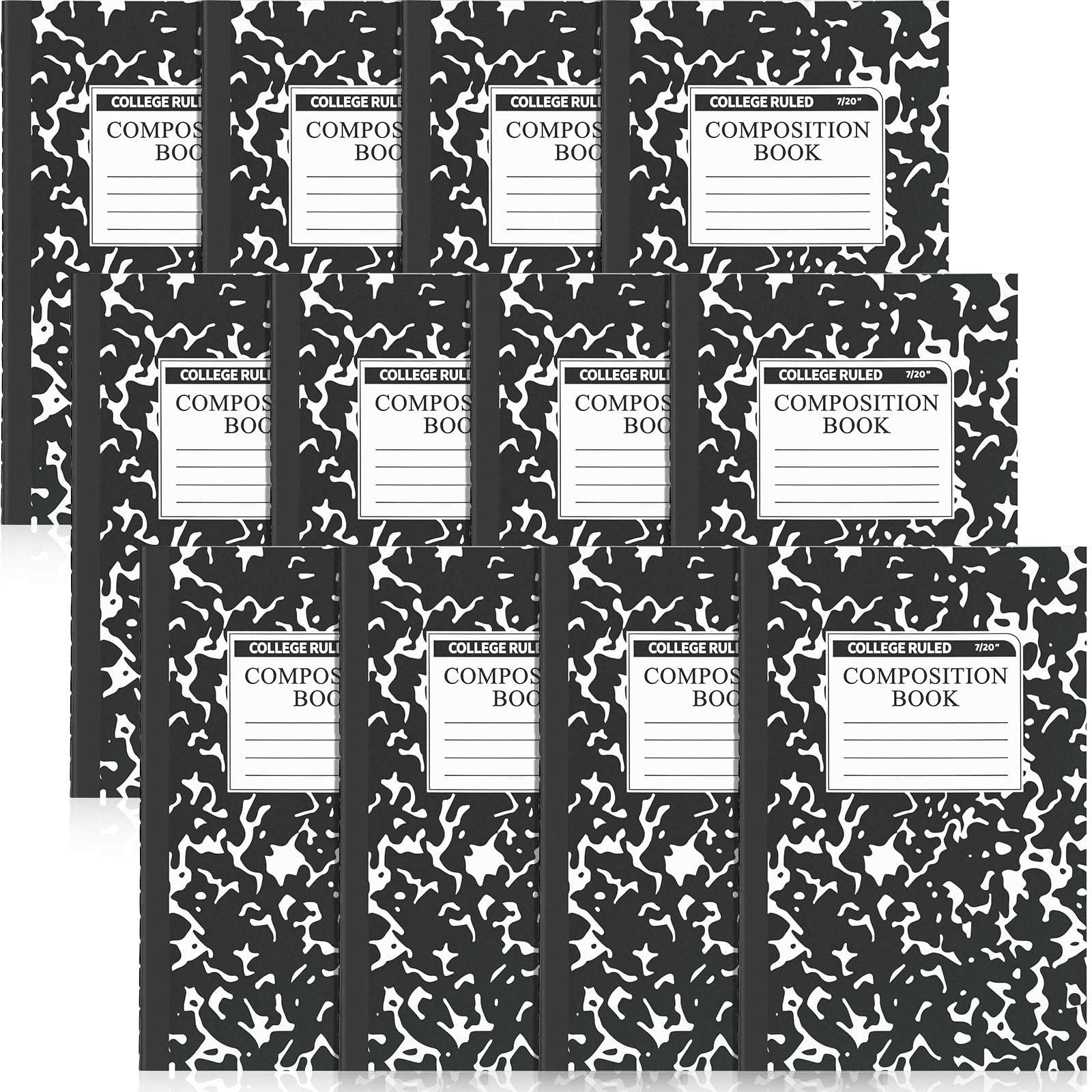 Fainne 12 Pack A5 Composition Notebooks Bulk Wide Ruled Composition Notebook Wide Ruled Notebooks Marble Covers Notebook for Student Classroom Office Supplies(Black)
