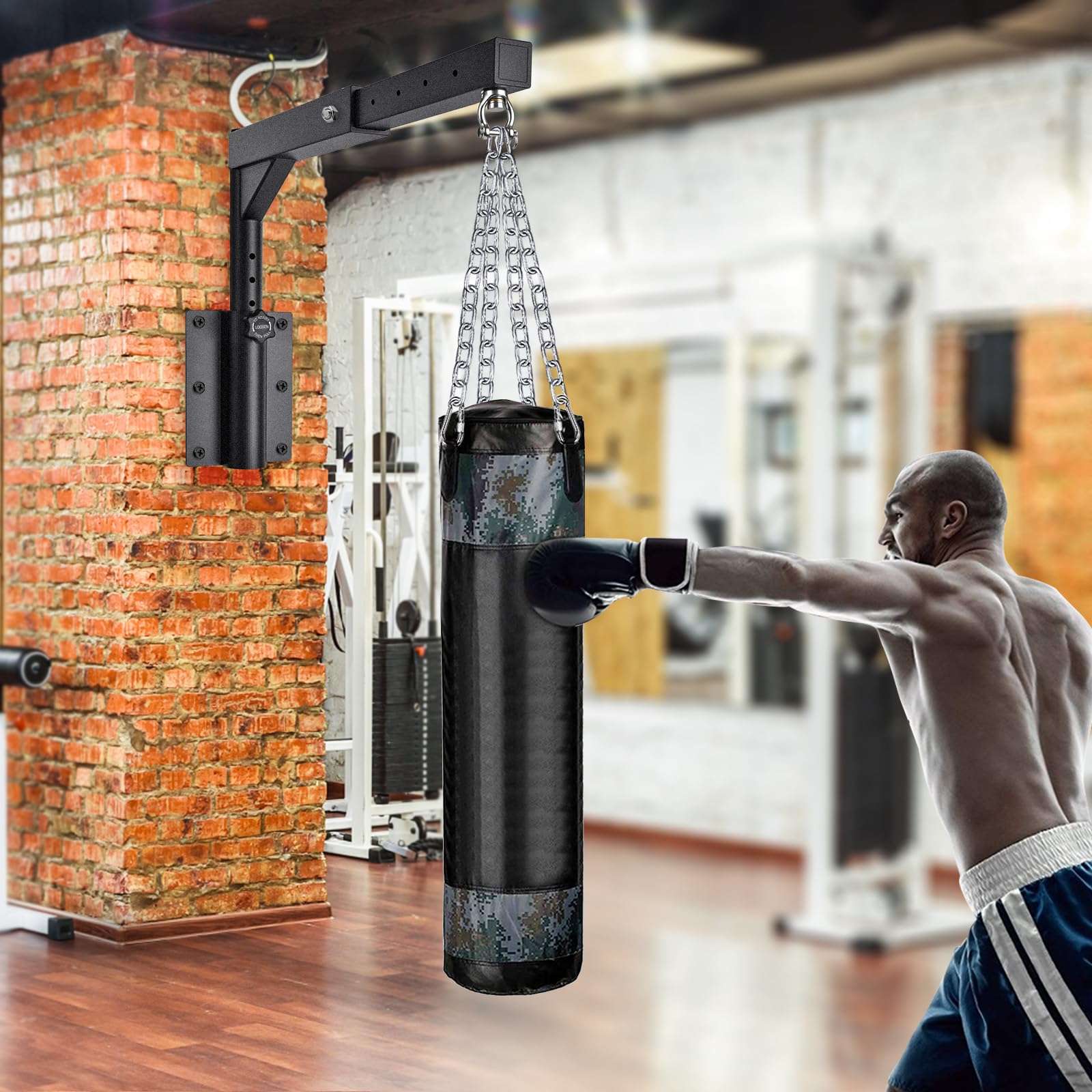 BeneLabel Wall Mount Heavy Bag Hanger, Heavy Duty Punching Bag Stand, Boxing Bag Bracket for Home Gym Indoor Outdoor, 7 Angle Adjustment for Different Walls, 18inch, 800 LB Capacity 6