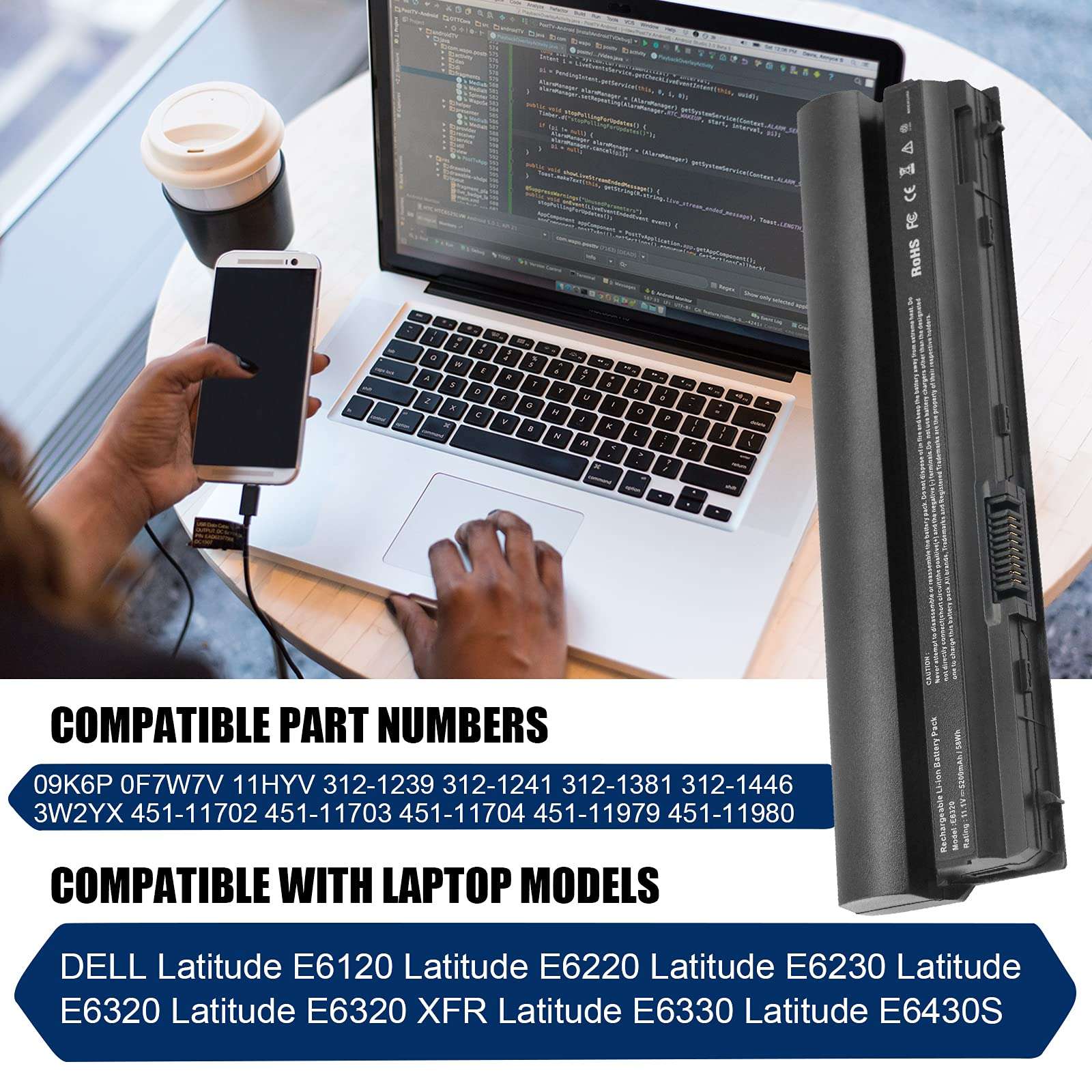 ARyee E6320 Battery Laptop Battery Compatible with Dell Latitude E6120 E6220 E6230 E6320 E6330 E6430S Series, fit RFJMW K4CP5 Y61CV J79X4 FRR0G 312-1241 312-1242 3