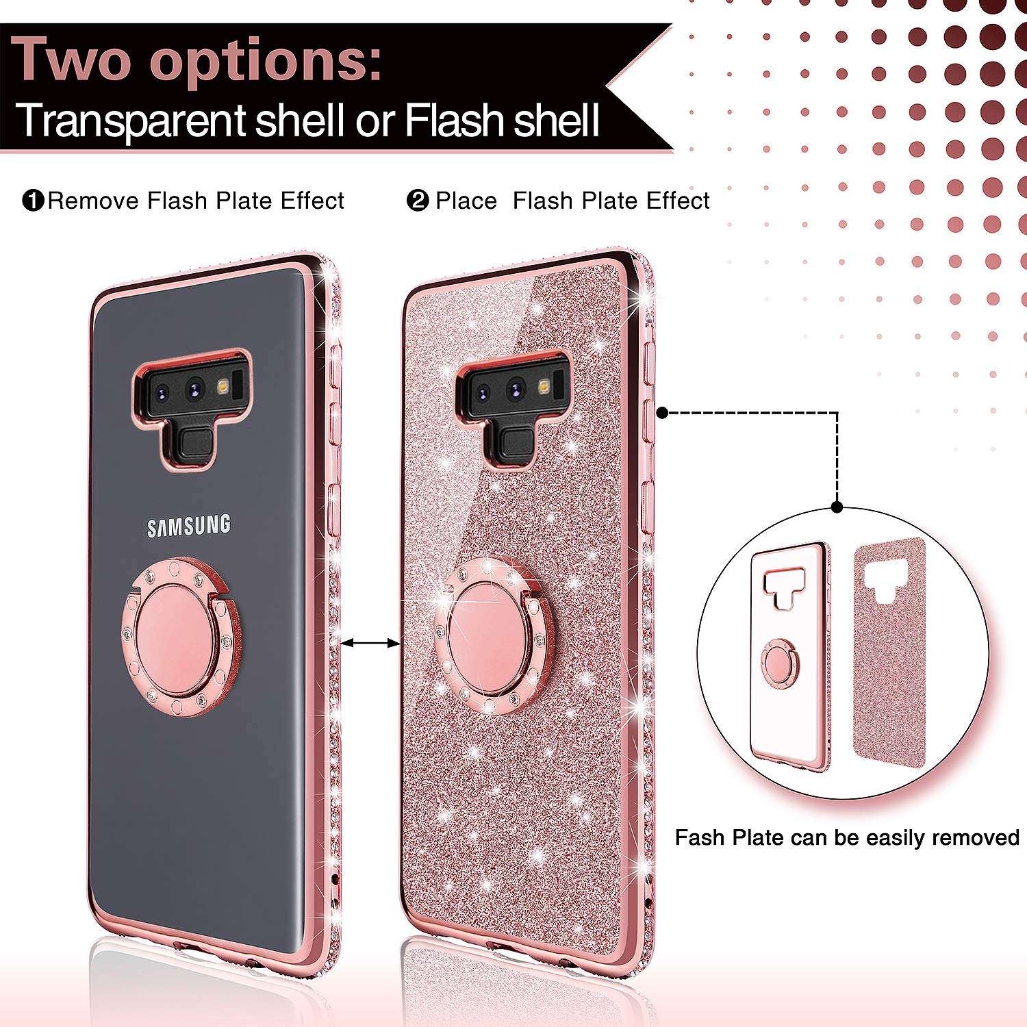 ZUDRITT Samsung Galaxy Note 9 Case, Ultra-Slim Glitter Diamond Bling Shockproof Silicone Soft TPU Cover, with Ring Stand Holder for Samsung Galaxy Note 9 Women Case (Rose Gold) 6