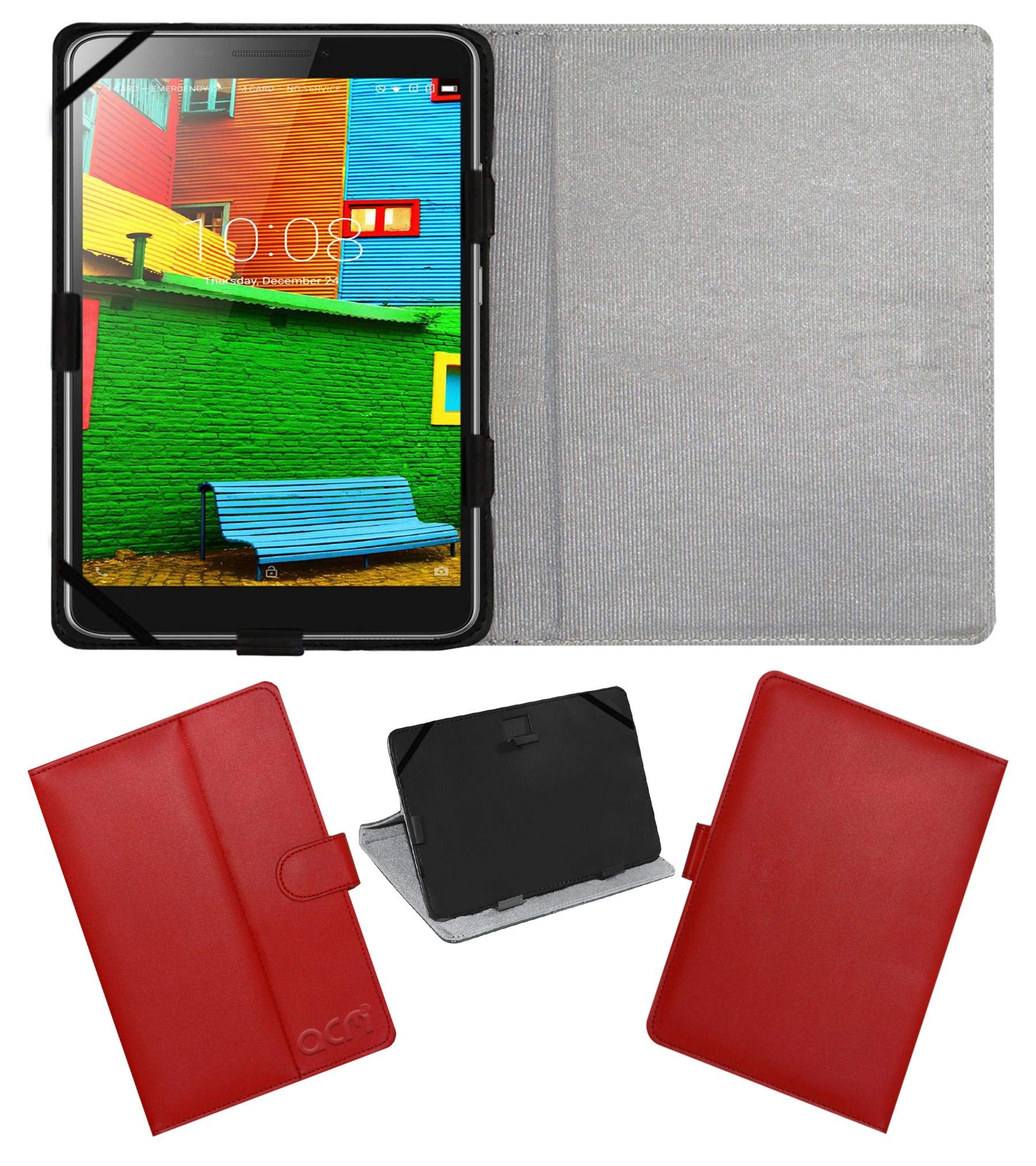 Acm Leather Flip Flap Case Compatible with Lenovo Phab Pb1-750M Tablet Cover Stand Red