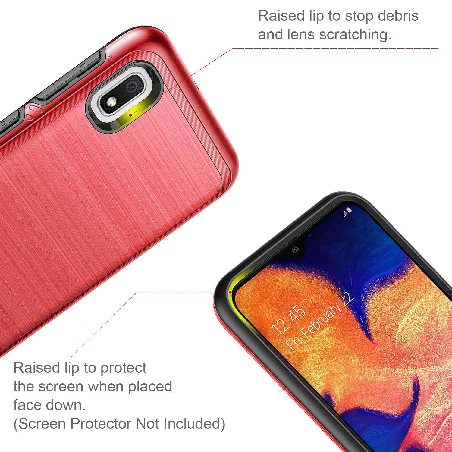 Samsung A10e Case,Galaxy A10e Case,MAIKEZI Hybrid Dual Layer TPU Plastic Armor Defender Fashion Phone Case Cover for Samsung Galaxy A10e 5.8"(Red Brushed) 4