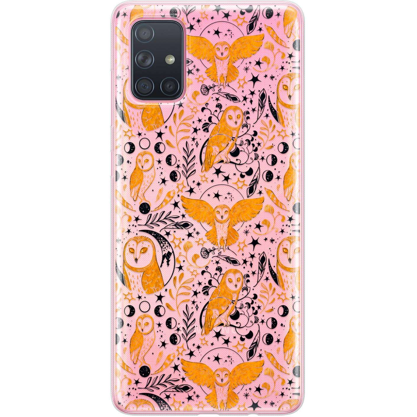 Lexary Altern TPU Case Compatible with Samsung Galaxy A72 A71 5G A70 A51 A50 A20 A11 A01 Gold Birds Slim Moon Phases Protective Silicone Boho Clear Cover Celestial Lightweight Print Barn Owls phh172 5