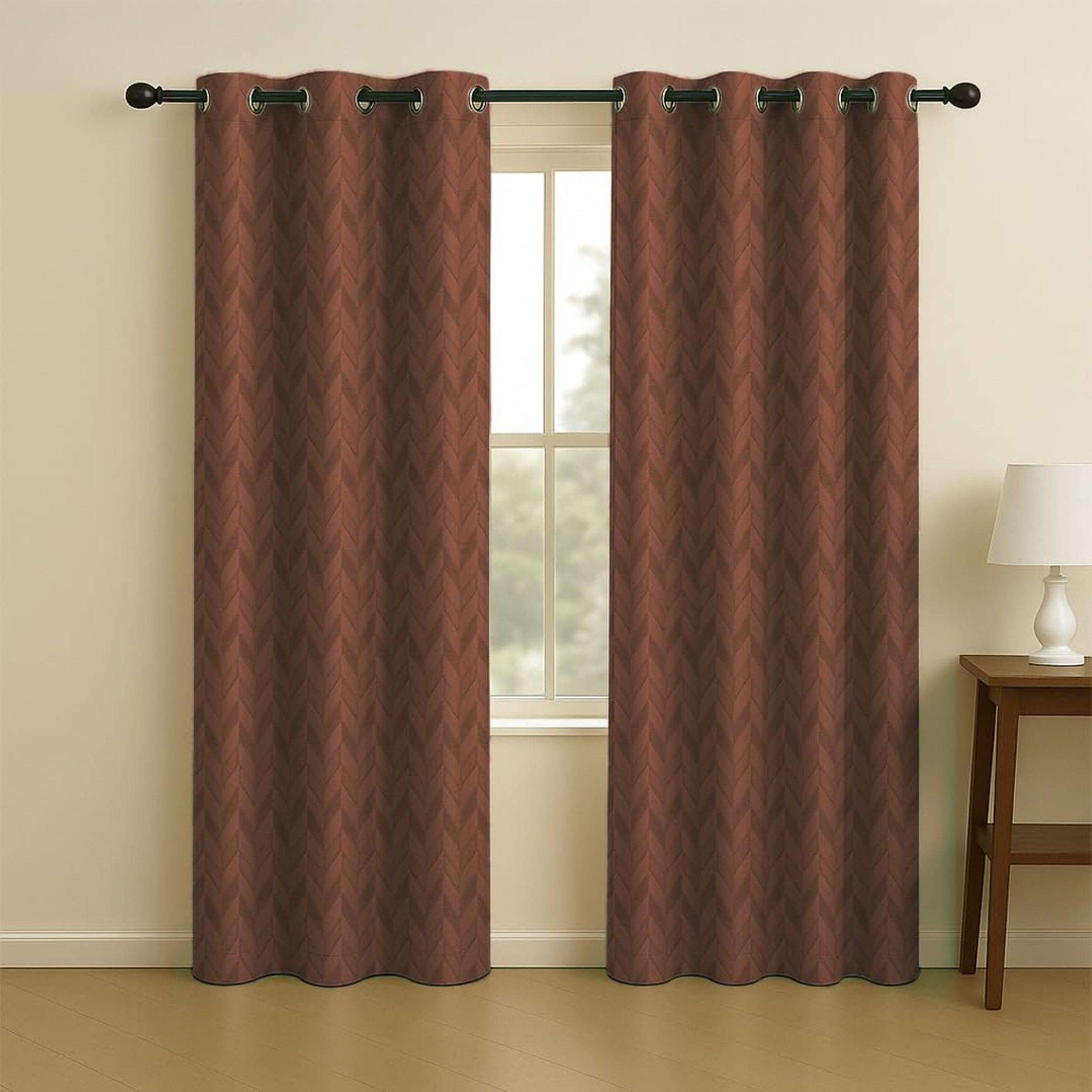 Kiara Creations Premium 100% Blackout Curtain for Long Door 9 Feet | Herringbone Embossed Design | Thermal Insulated, Noise Reducing & Energy Saving Curtains| Pack of 1, Brown 3