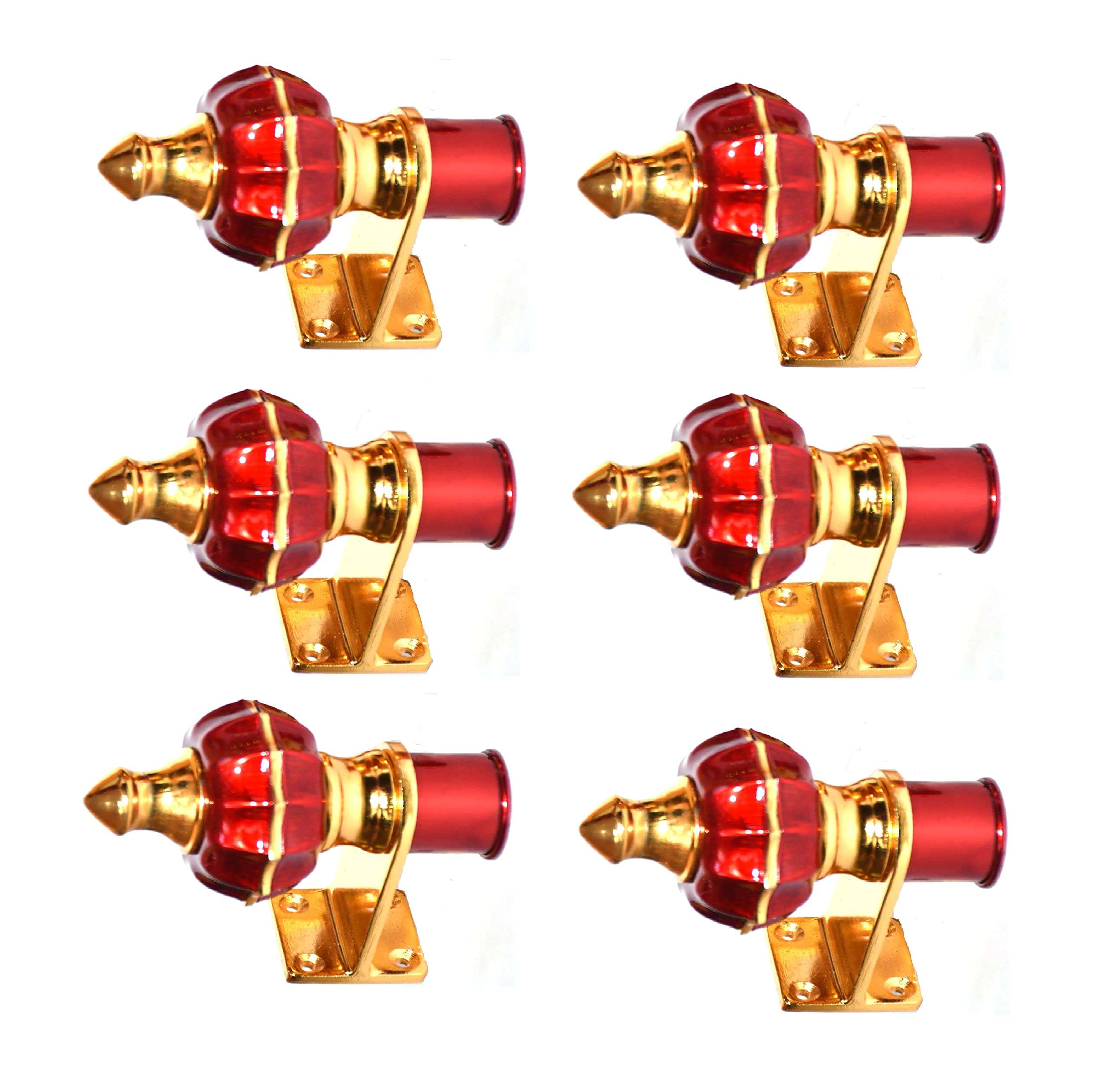 GHAR DWAR Ghardwar (Pack of 6 Pair) Zinc Alloy Antique Mandir 12 Pehel Cherry Gold Finish Curtain Bracket Window Curtains Holder Support for Window & Door Fitting 3