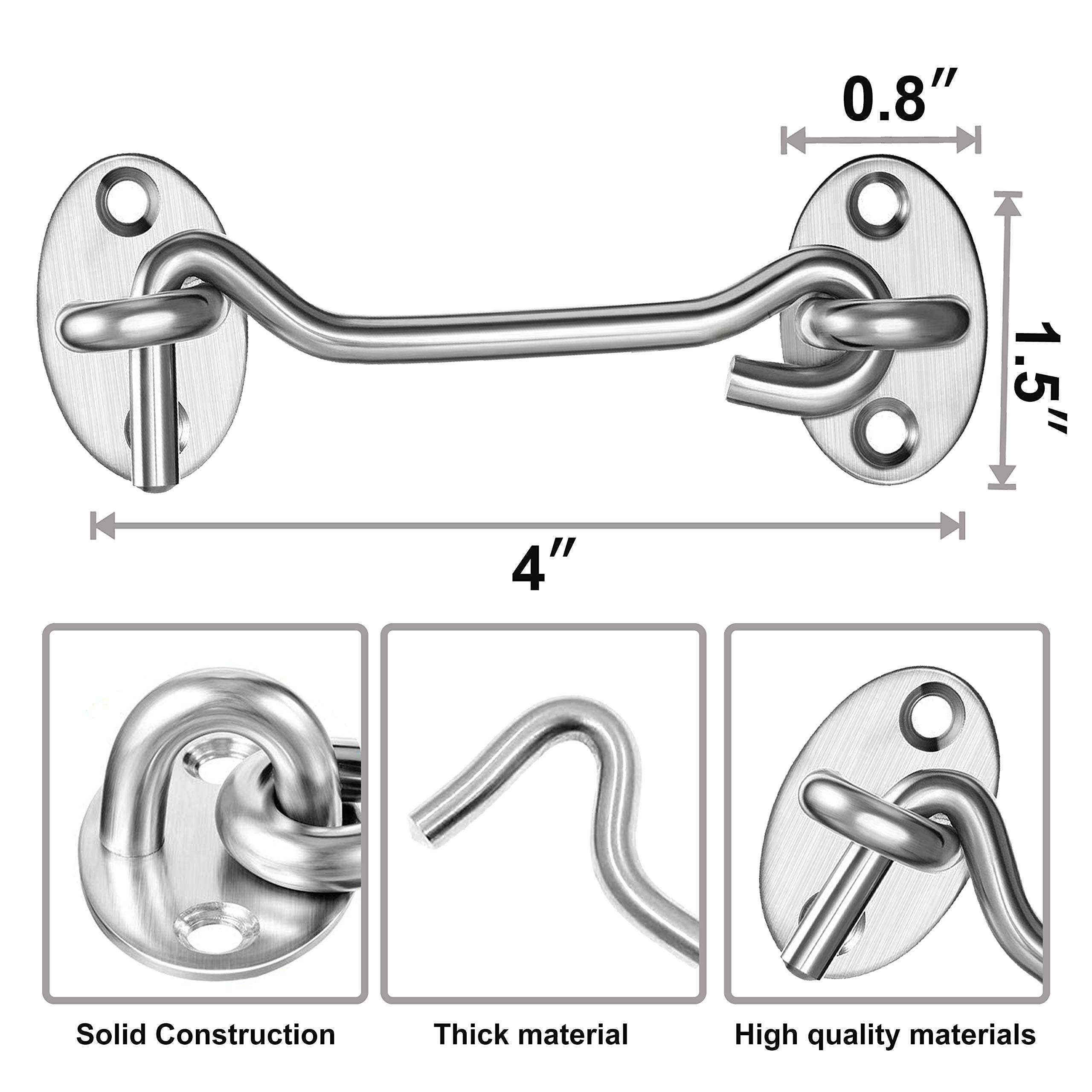 Barn Door Lock 2 Pack 4'' Barn Door Latch Stainless Steel Window Hook Privacy Hook and Eye Latch for Gate, Wooden Doors, Sliding Doors, Garages and Bathrooms (White) 4