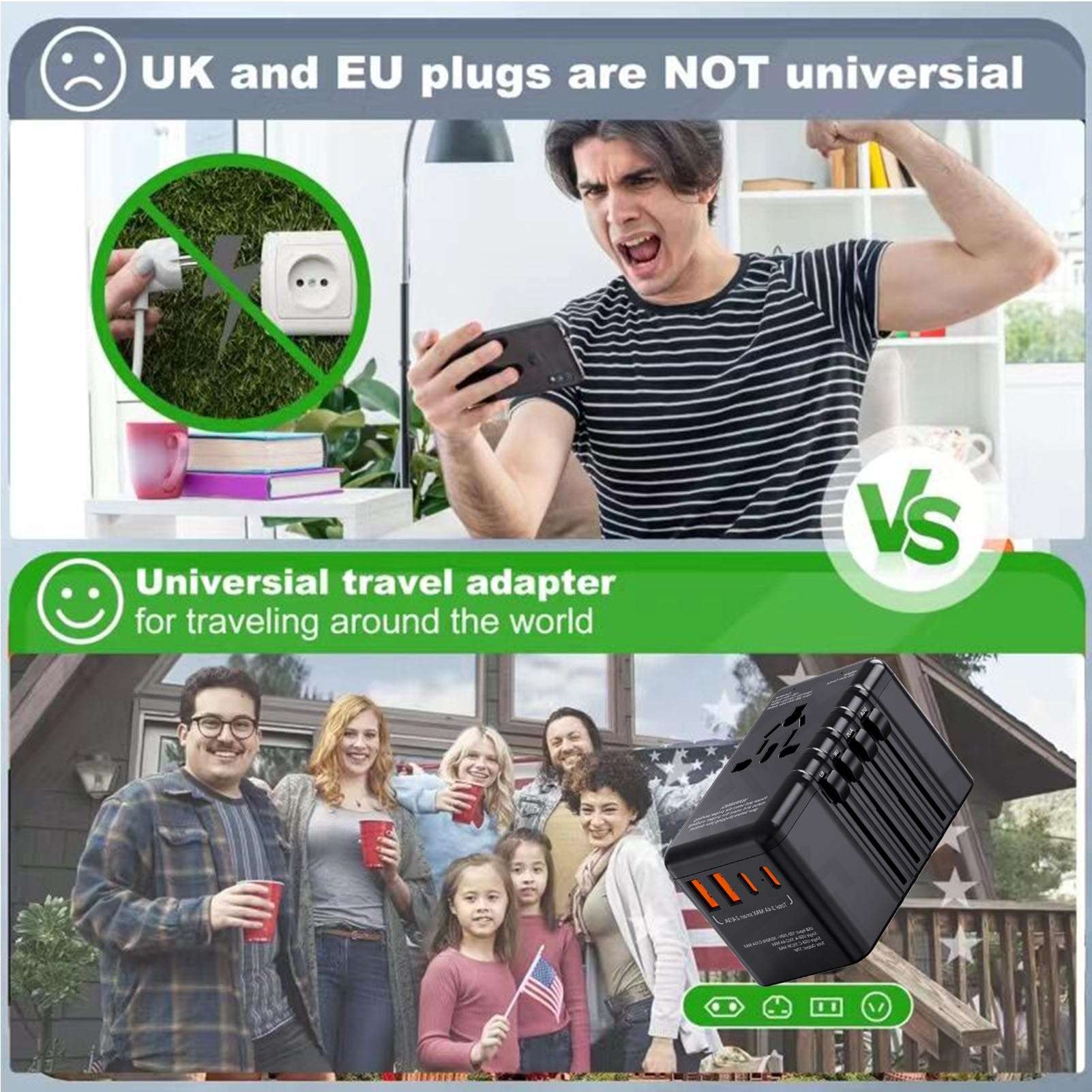 X-STAR 220V to 110V Voltage Converter & Universal Travel Adapter - Step Down Transformer for European Travel with 4 USB Ports, AC Outlet Combo (EU/UK/AU/US) - Dual Fuse for Hair Dryer Multi-Device 3