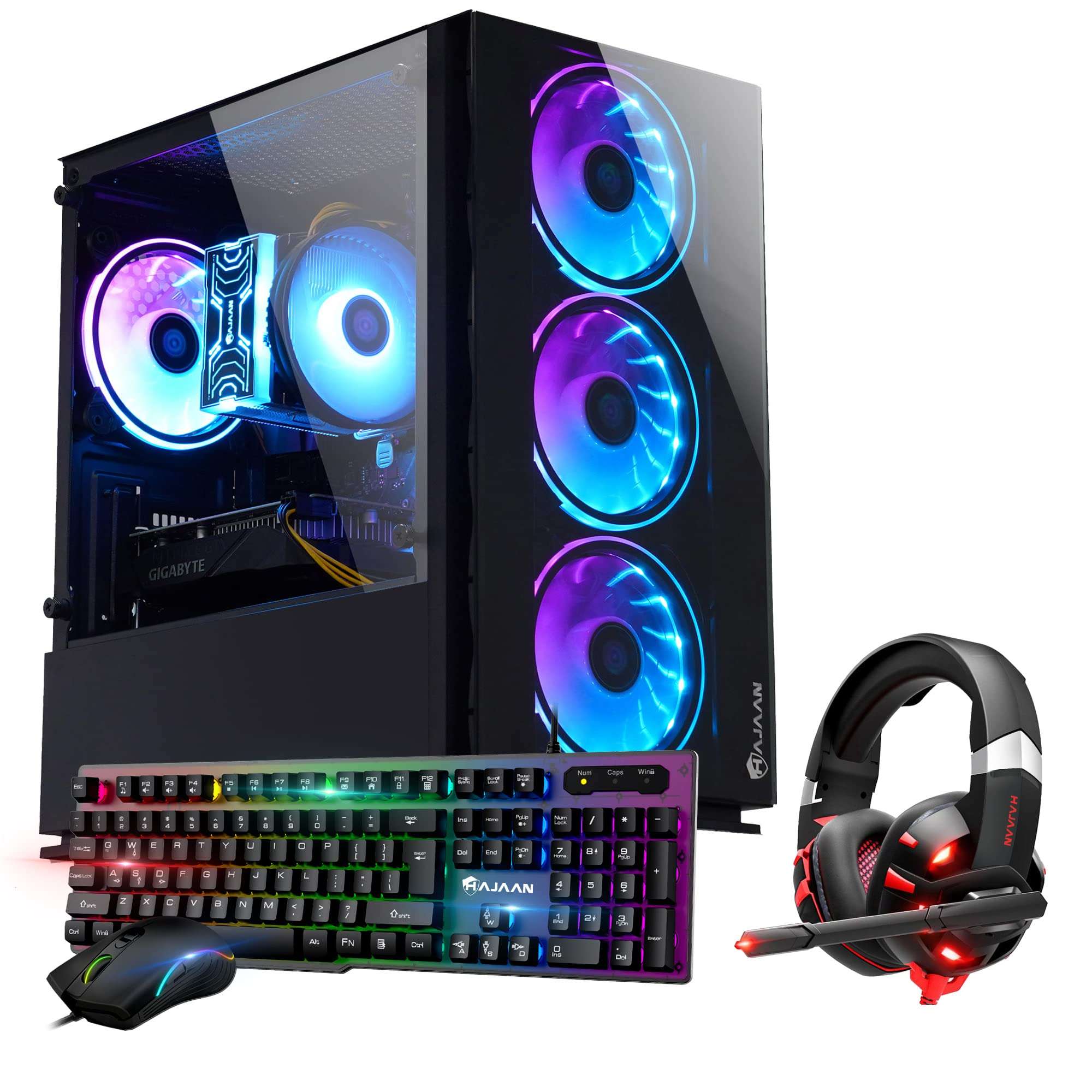 HAJAAN Gaming PC Desktop Tower - Intel i7 Quad Core Processor Upto 4.0GHz - 16GB DDR4 RAM 1TB SSD - AMD Radeon RX 580 8GB - RGB Keyboard Mouse - WiFi Ready - Windows 10 Pro 1