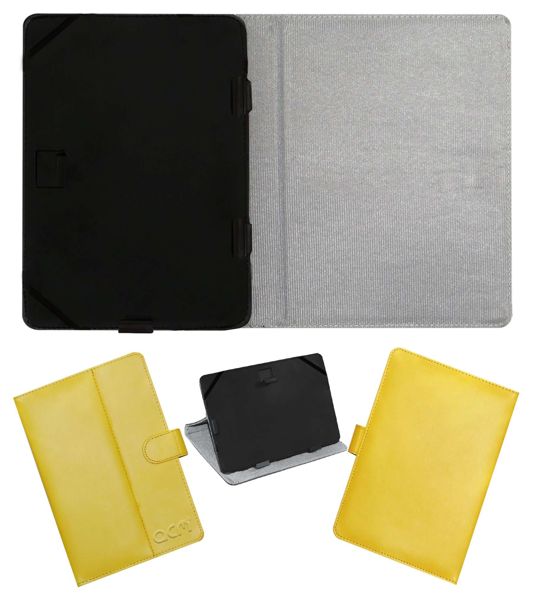 Acm Leather Flip Flap Case Compatible with Acer One 8t4-82l Tablet Cover Stand Yellow 2