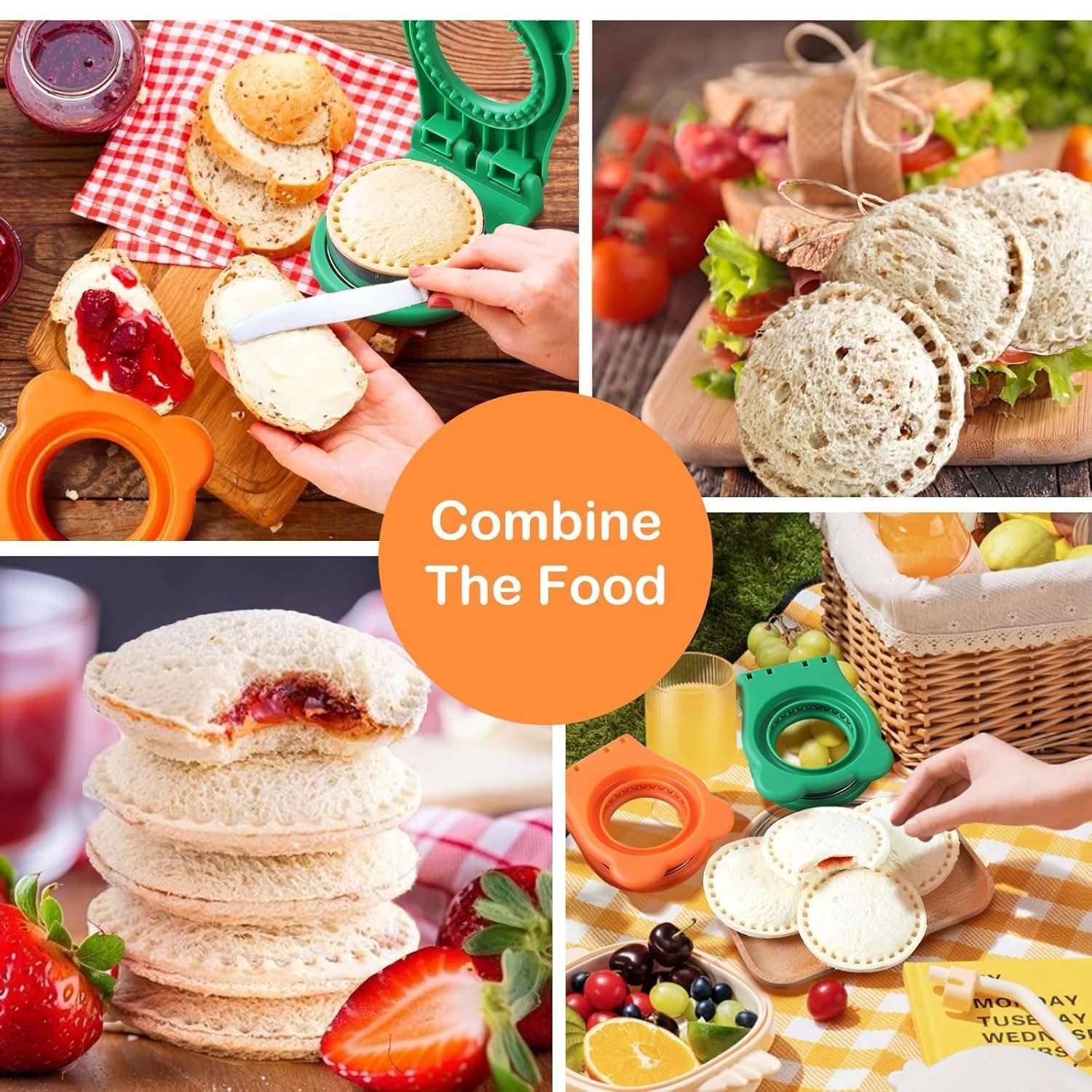 Uncrustable Sandwich Maker and Sealer Set Crustless Sandwich Press Mold Cookie Bread Pancake Maker Green Round Shape for Bread 5