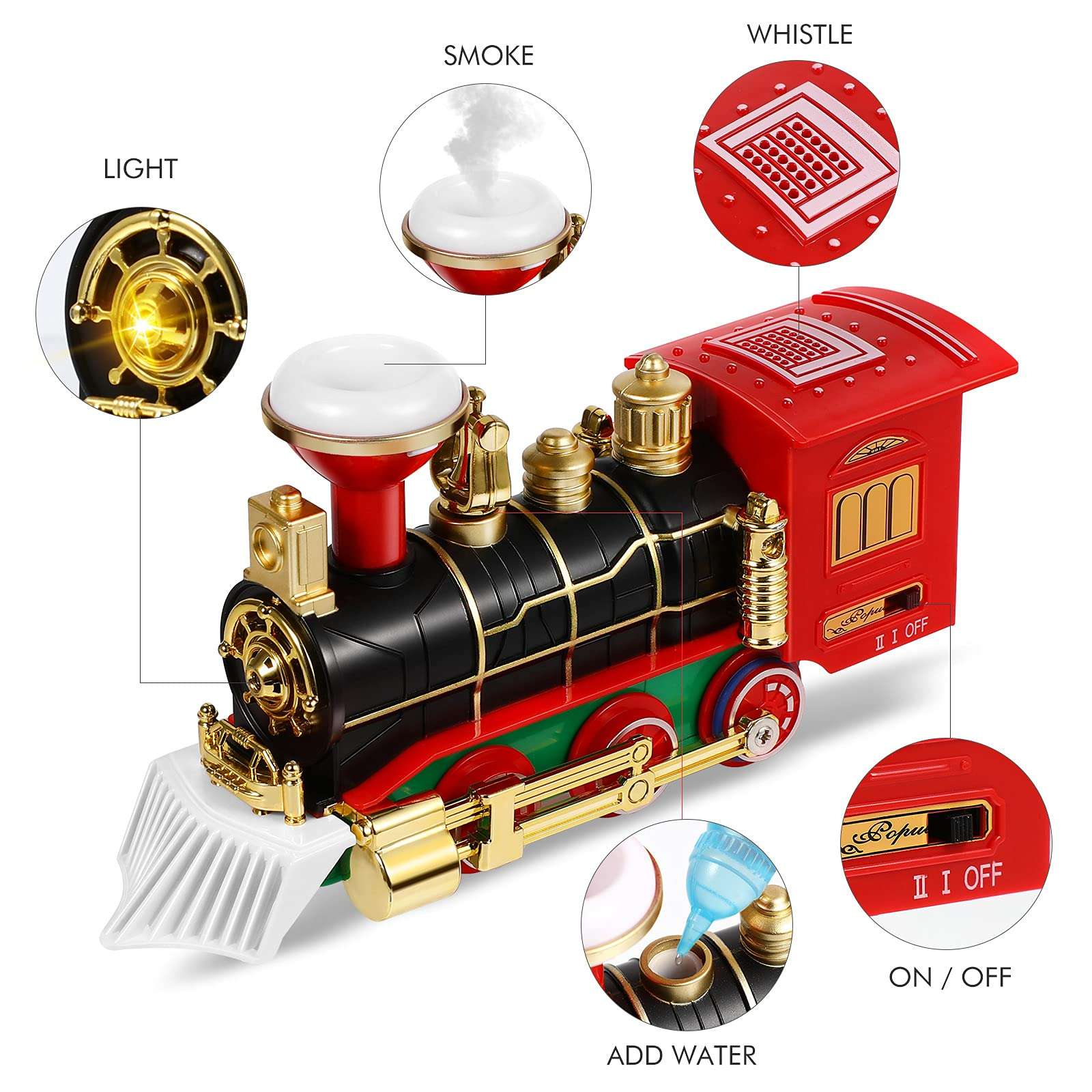 Toyvian Christmas Steam Railway Set with Railway Track & 4 Cars Lights and Sounds Railway, Battery Operated Locomotive Motor Playset, Electronic Toy, Gift for Kids 5