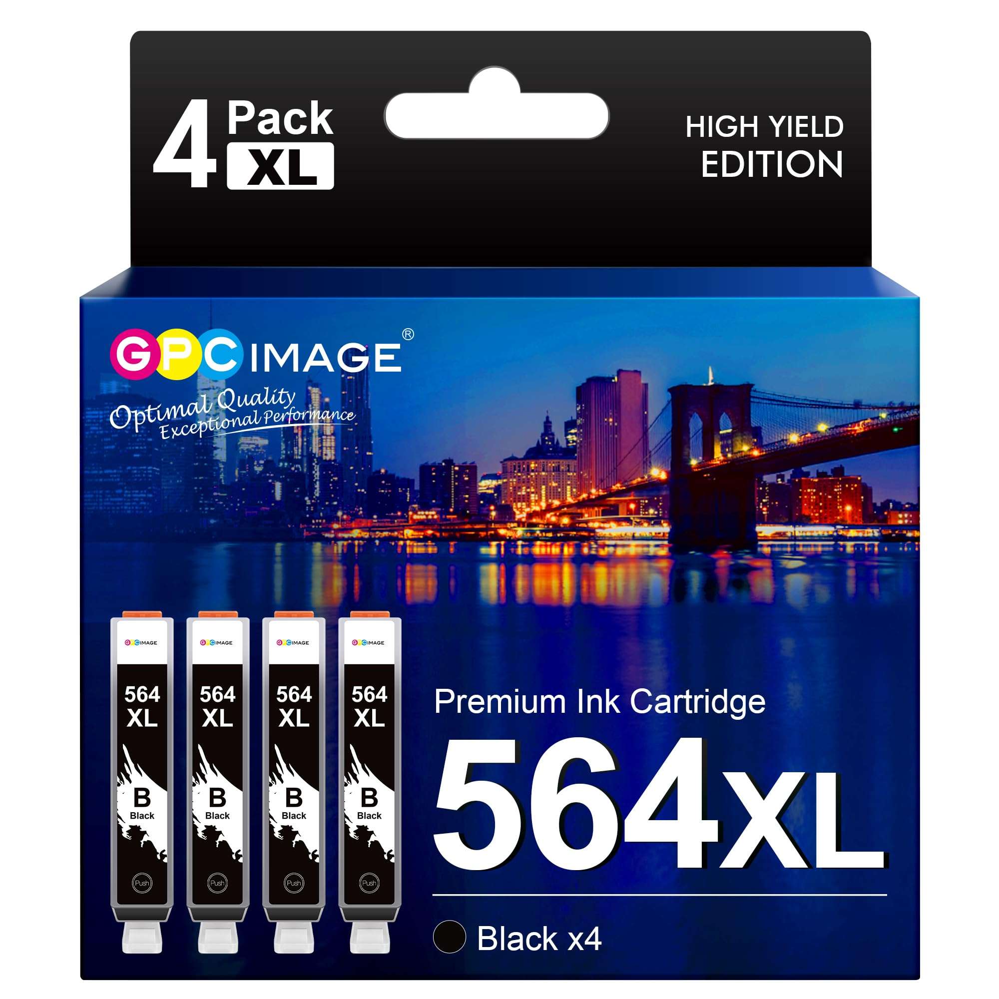 GPC Image Compatible Ink Cartridge Replacement for HP 564XL 564 XL Ink Cartridge Compatible with DeskJet 3520 3522 Officejet 4620 Photosmart 5520 6510 7520 7525 Printer (4 Pack, Black) 1