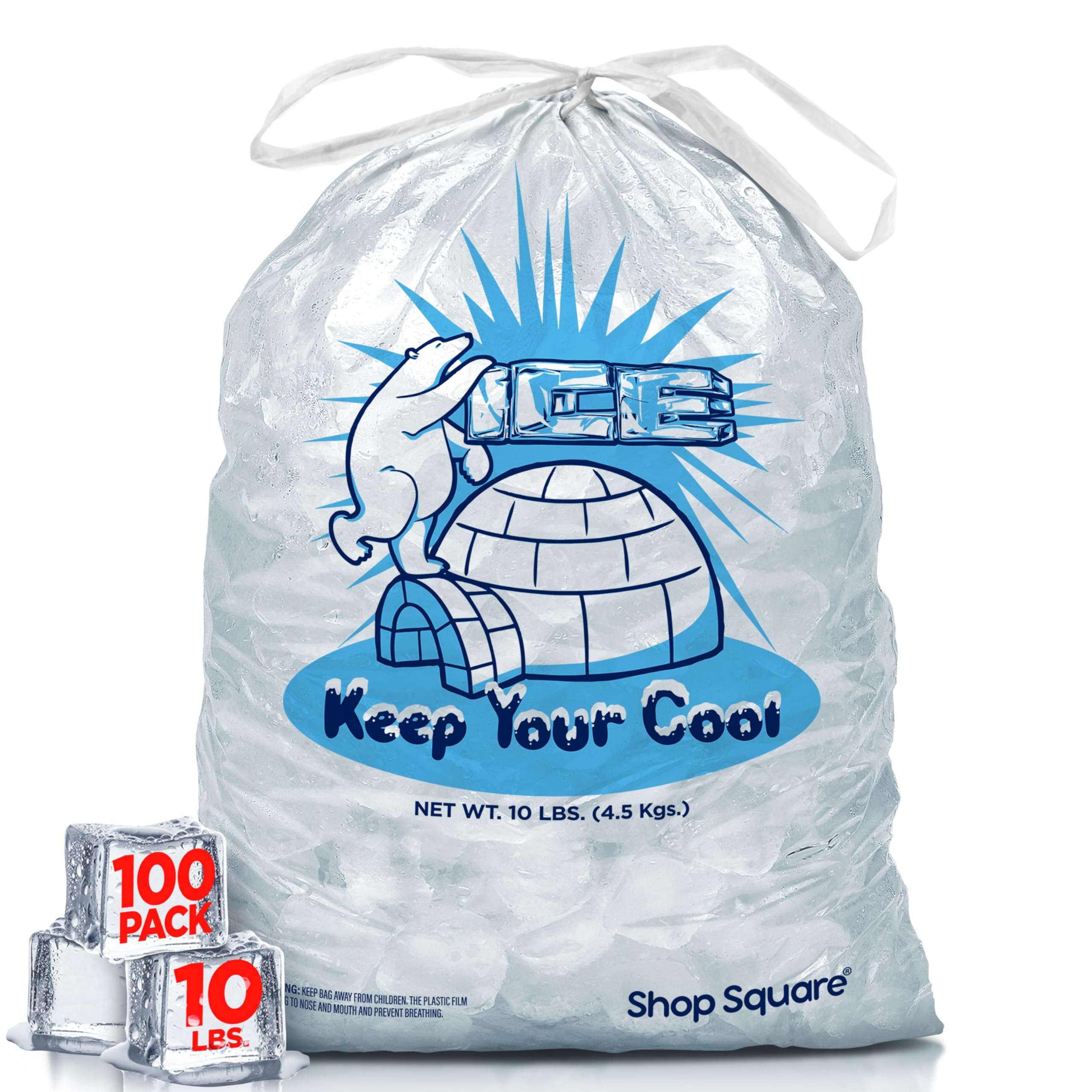 Ice Bags 10 lb with Drawstring - 100 Pack Ice Bags for Ice Machine, Heavy-Duty Reusable Ice Cube Bags, Plastic Bags for Ice, Ice Storage Bags for Freezers 2
