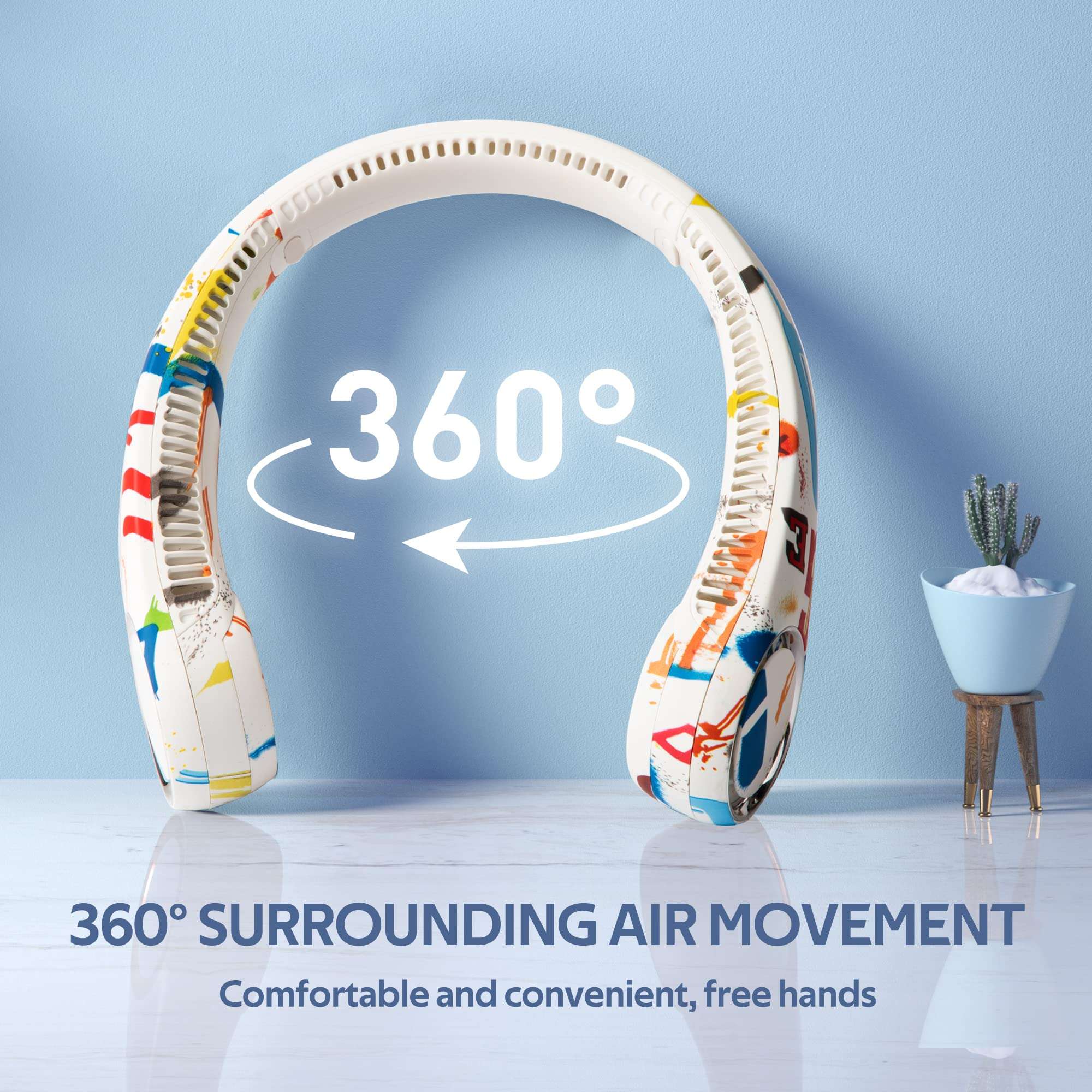 Portable Neck Fan, Hands Free Bladeless Fan, 360° Cooling Personal Fan,Wearable Quiet Fan for Outdoor Indoor, Birthday Gifts for Men Women Mom Dad, 4000mAh Battery USB Rechargeable（White Graffiti） 3