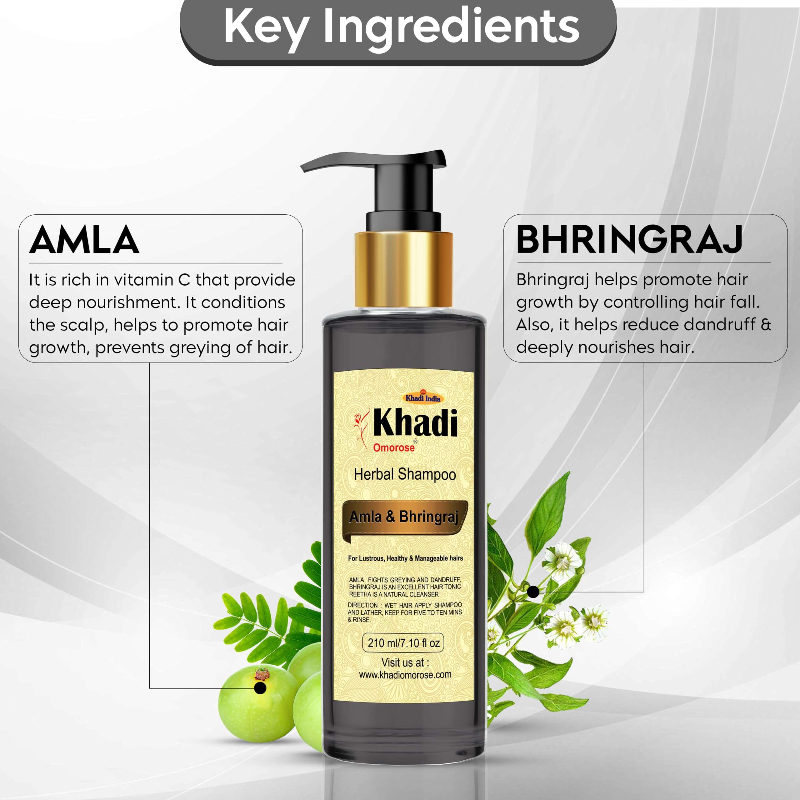 Khadi Omorose Ayurvedic Amla & Bhringraj Shampoo, 210 ml 3