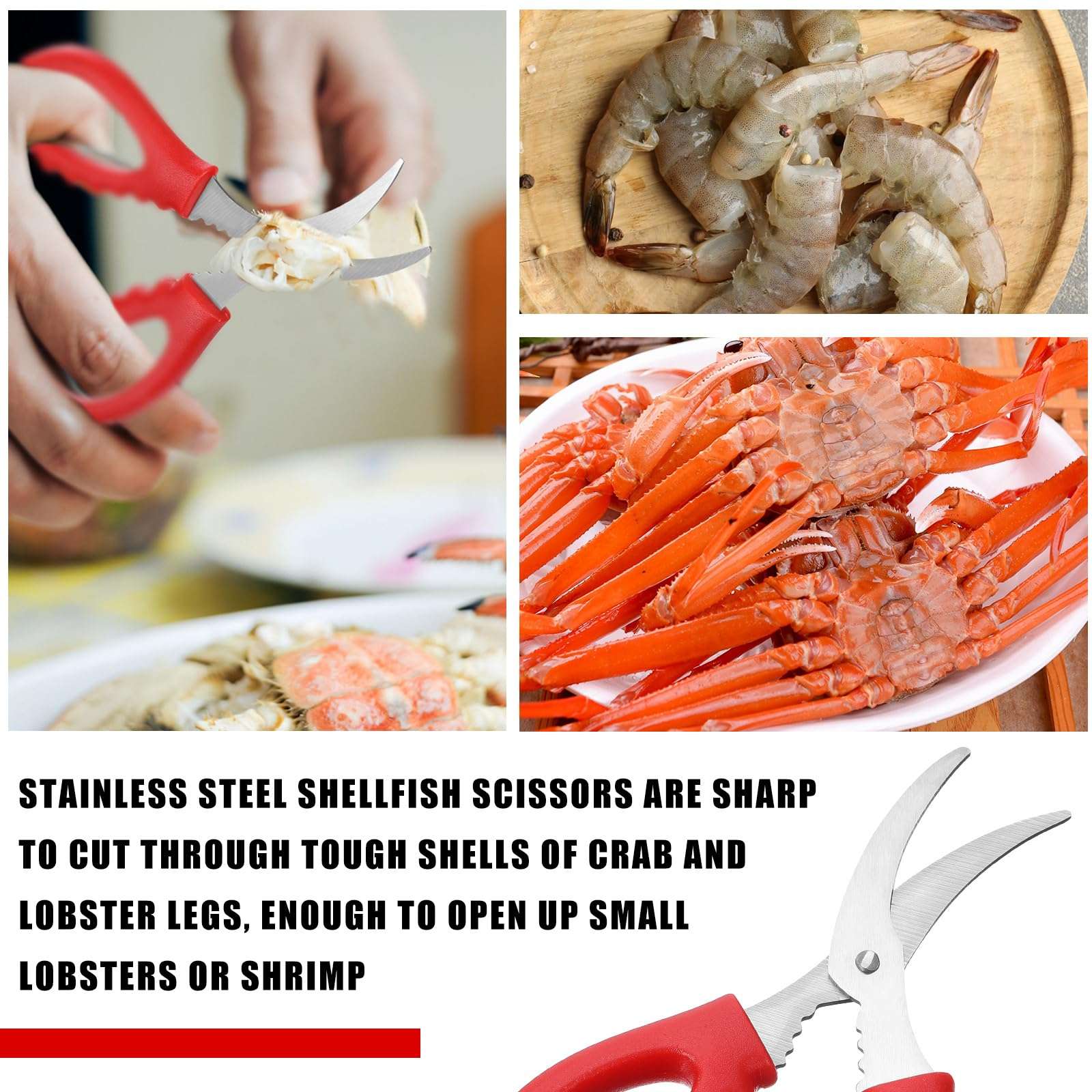 Gisafai 30 Pcs Kitchen Seafood Scissors for Crab Bulk, Red Leg Scissors Multifunctional Stainless Steel Shears Crab Leg Crackers Fish Crab Shrimp Lobster Scissors for Kitchen Seafood Peeling Tools 5