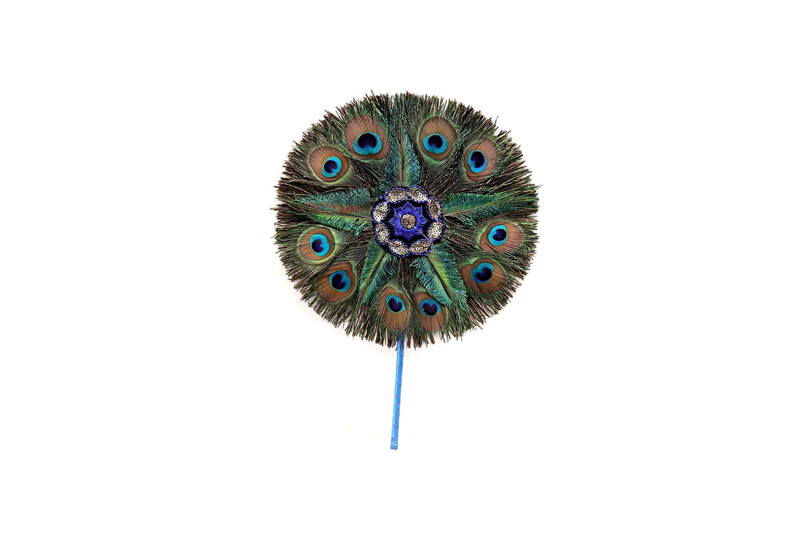 Real Peacock Feather Small Star Fan (Blue) 1