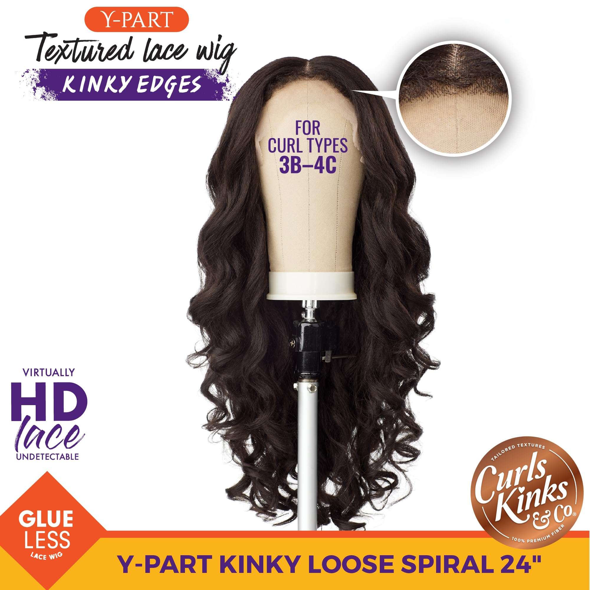 Sensationnel Curls Kinksandco Kinkyedges Wig - Kinky Loose Spiral 24 Inch Y Part Lace Natural Kinkytexture Edged Hairline for Natural 3C to 4C Hair Textures (BALAYAGEMOCHA) 3