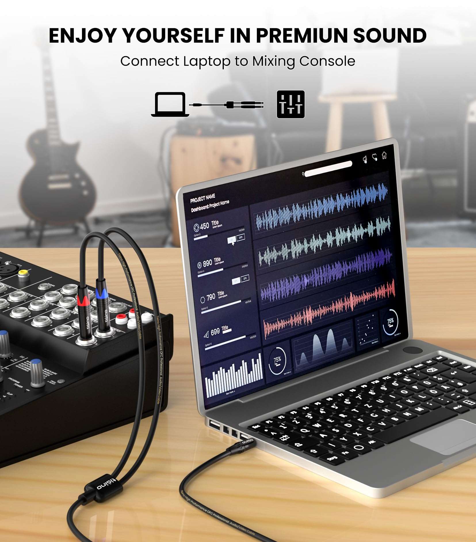 Tisino 1/8 to 1/4 Stereo Cable, 1/8 Inch TRS Stereo to Dual 1/4 inch TS Mono Y-Splitter Cable 3.5mm Aux Mini Jack to Jack Breakout Cord for Smartphone, CD Player, Speakers, Amplifiers - 6.6 feet 6