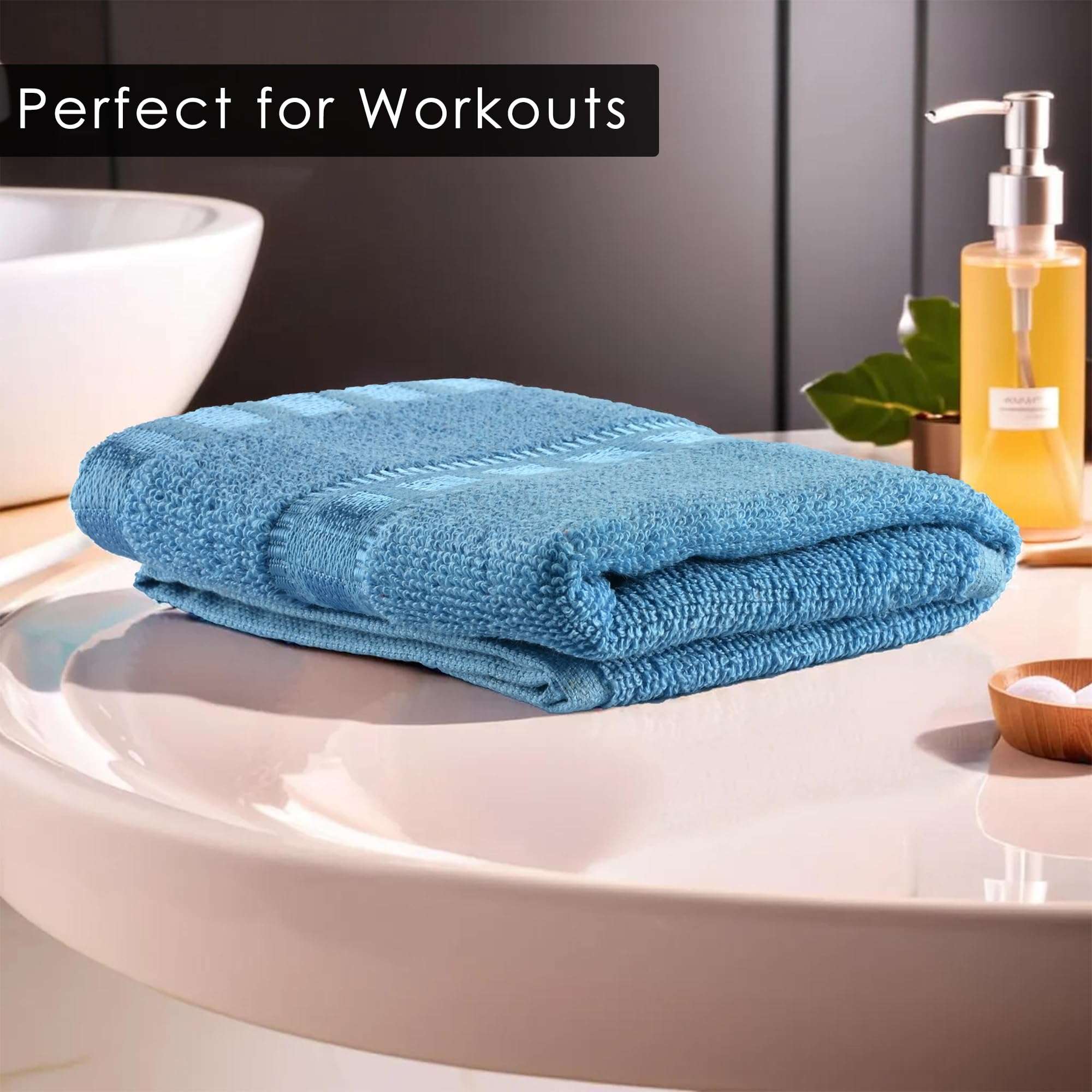 Urbane Home Pack of 3 Cotton Hand/Face Towels for Men & Women | Easily Washable | Workout Gym Napkins for Men | Pocket Towel - Dark Blue-Grey & Sky Blue 5