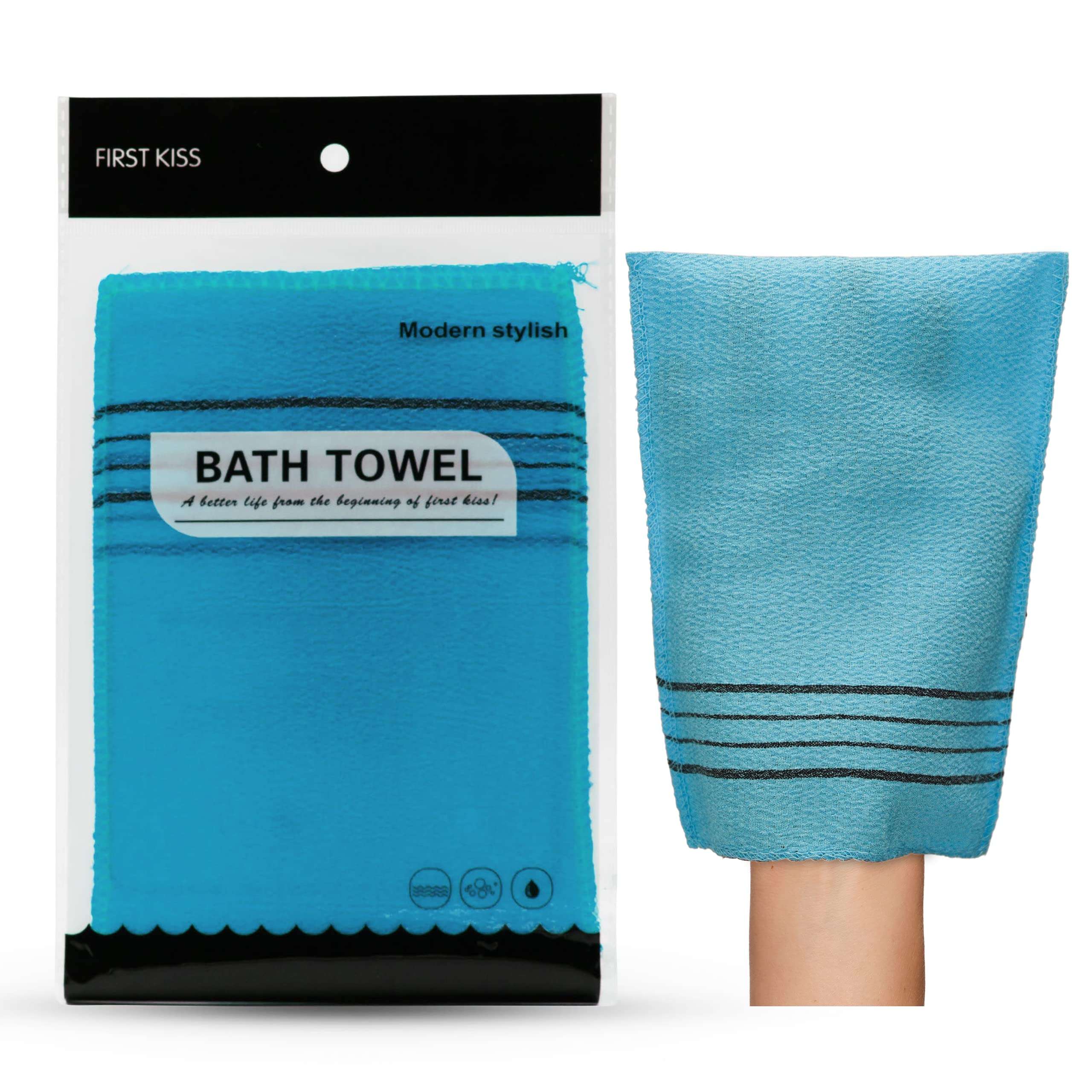 Magic Secret Korean Beauty Skin Exfoliating Bath Scrub Gloves 2Pcs - Bath Wash Towel Korean Exfoliating Towel Body Beauty Back Scrubber For Shower (Blue) 1