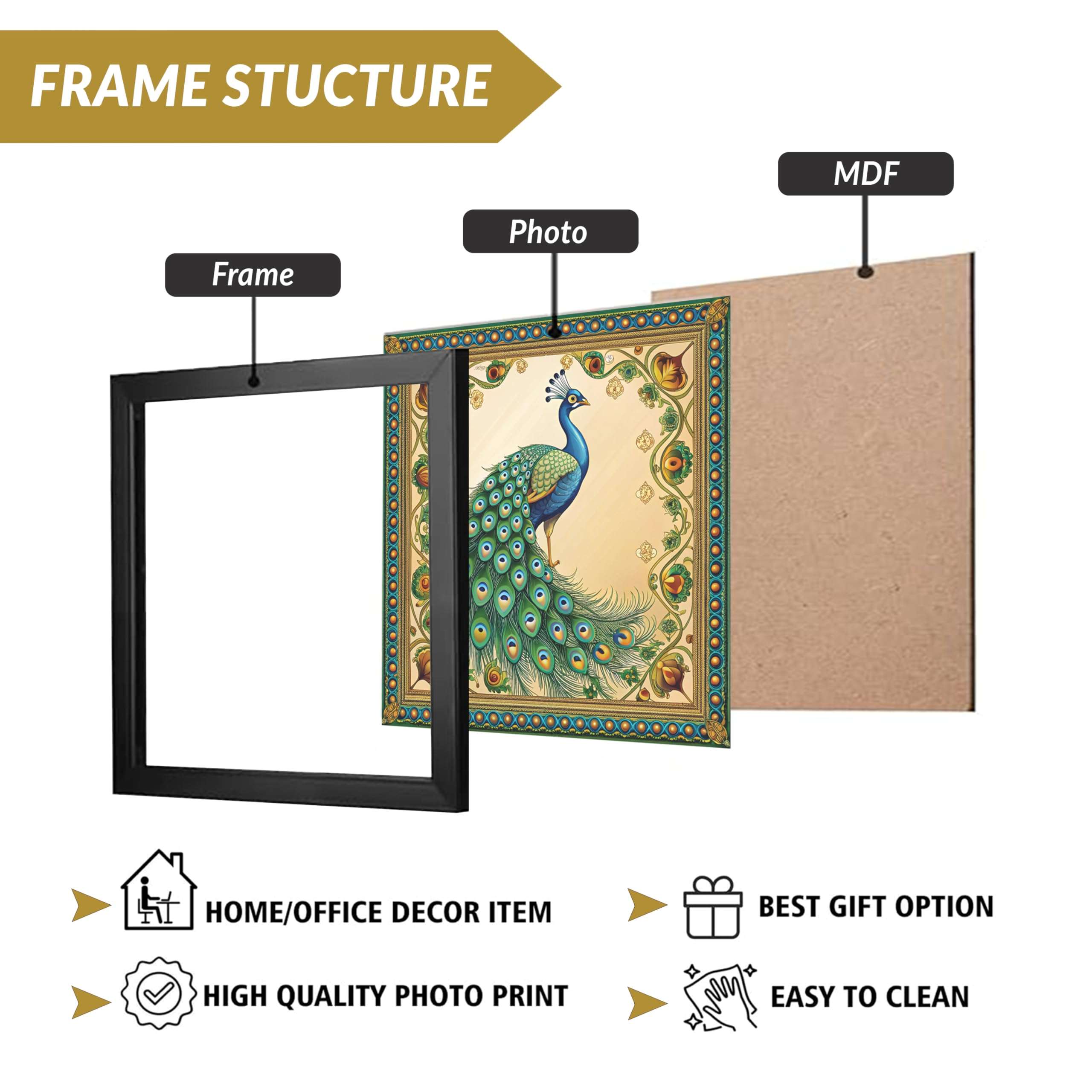 Rousrie Madhubani Art Framed Painting For Home, Living Room, Hall | Traditional Rajasthani Pichwai Art Paitnings With Frame For Home Decor (Set Of 4) 5