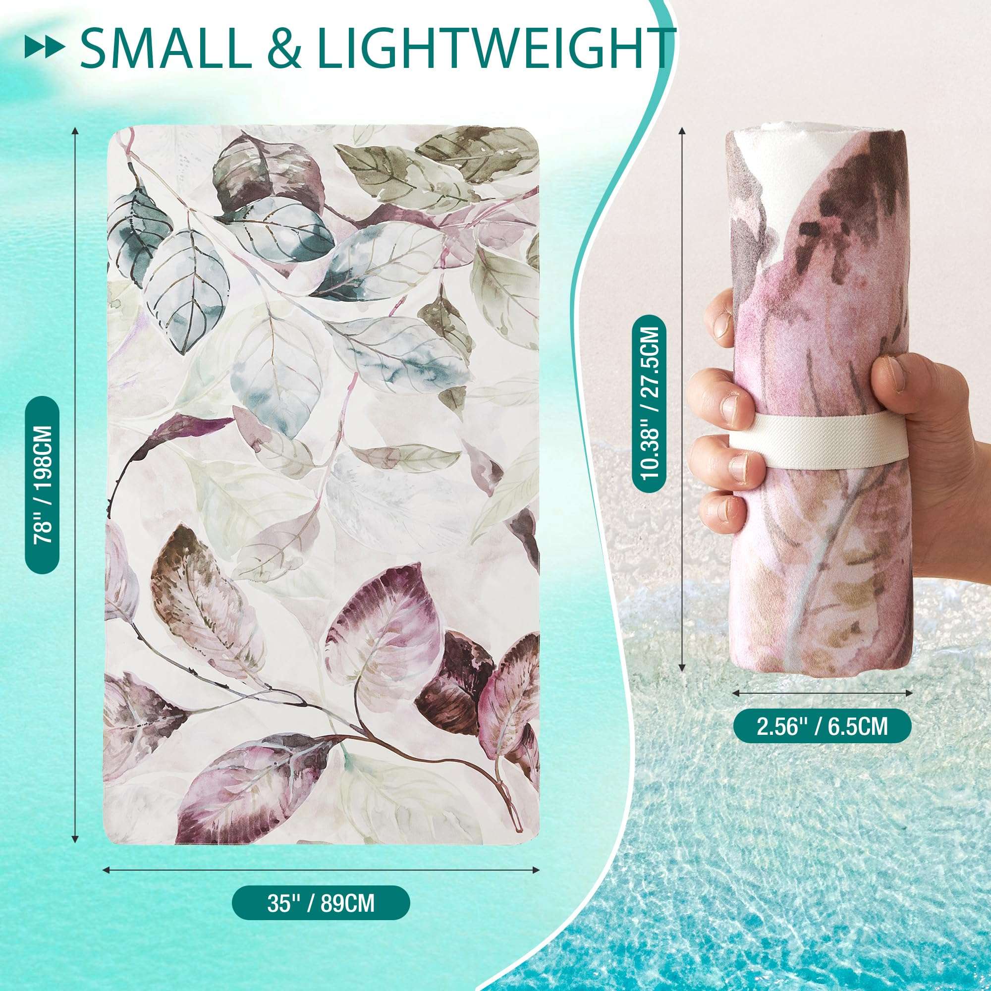 HYSEAS Lightweight Ultra-Thin Beach Towel Blanket, Oversized for Adult 78"X35" - Sand Free, Quick Dry, Perfect for Swimming, Beach, Yoga, Travel, Camping, Essential Beach Accessory & Vacation, Leaves 4