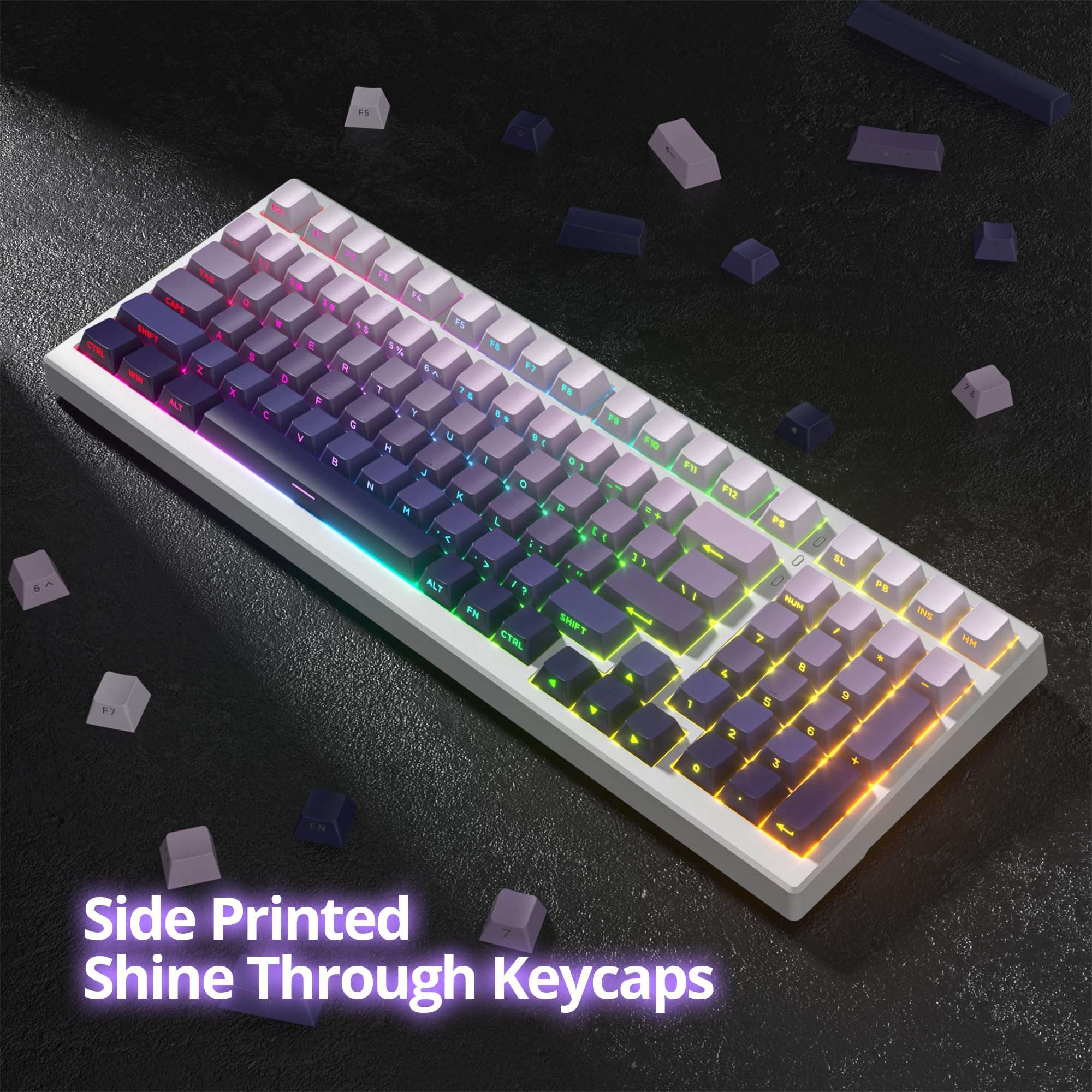133 Keys PBT Gradient Gray Side Printed Keycaps,Double Shot Shine Through Custom Cherry Profile Keycaps for for Cherry/Gateron MX switches 60 Percent / 68/75% Gaming Mechanical Keyboard (Star Purple) 2