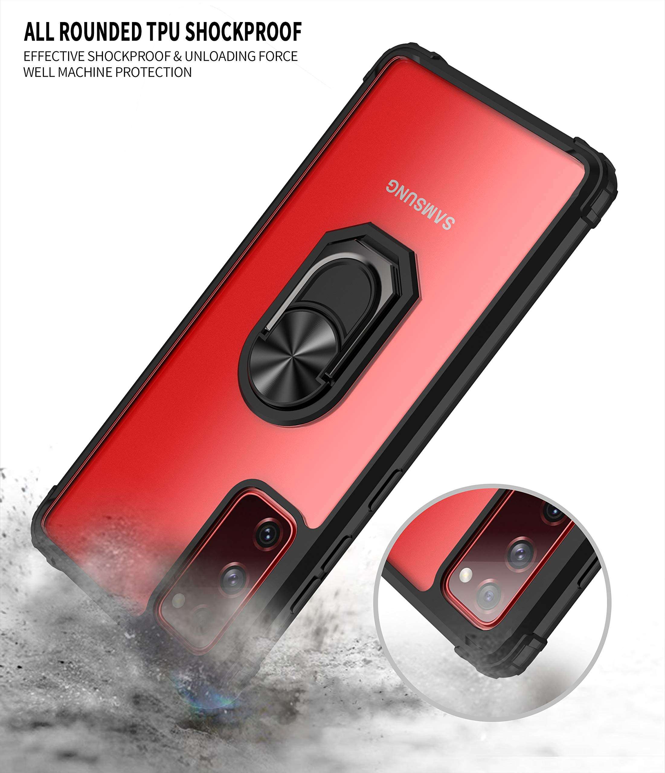 AFARER Compatible with Samsung Galaxy S20 FE/ S20 FE 5G Case Military-Grade Crystal Clear Series Anti-Fall Design with 360° Rotating Ring Magnetic Kickstand Protective Back Cover - Black 4