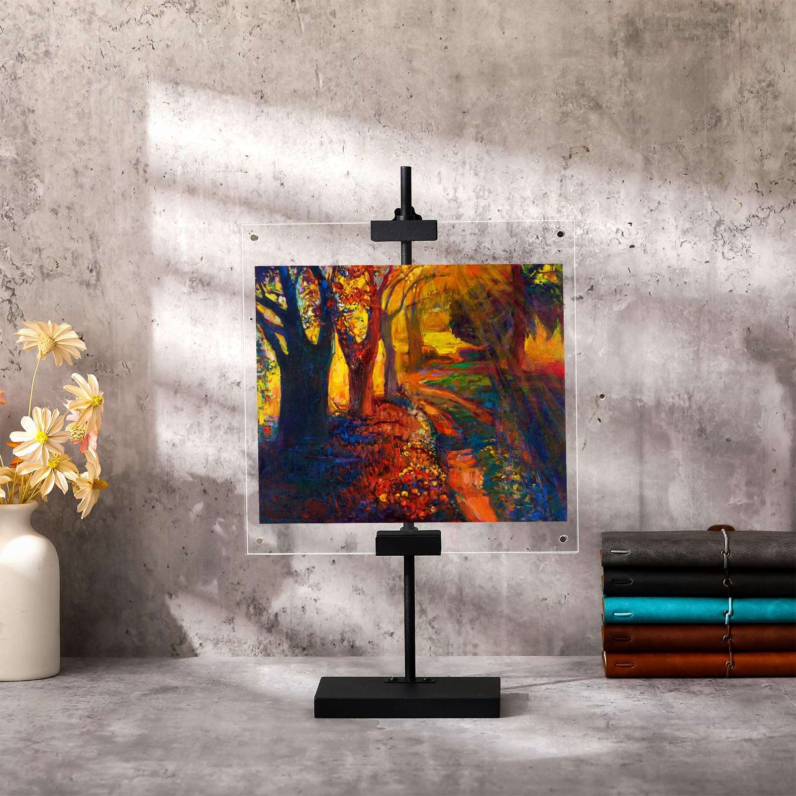 Yaocom Adjustable Metal Easel Stand with Acrylic Floating Photo Frame 16.5 Tabletop Frame Stand for Display Photos, Art, Poster or Signs Floor Heavy Duty Easel Holder for Home Exhibition Restaurant 5