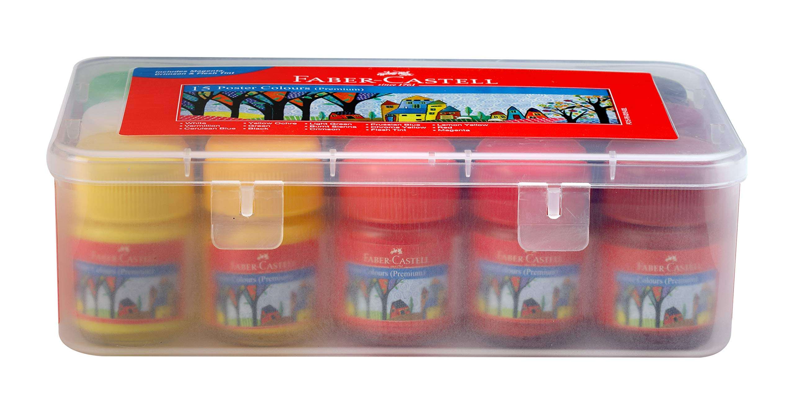 Faber-Castell Poster Color Plastic Box - Pack of 15 (Assorted) Paint Brush Set - Flat, Pack of 7 (Navy Blue) 5