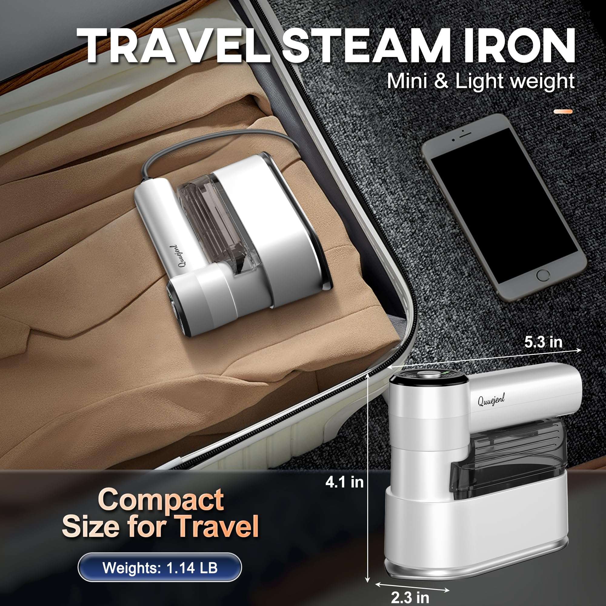 Travel Steamer - Portable Steamer for Clothes, 8FT Power Cord, Handheld Steam Iron Collapsible Design, Travel College Dorm Home Essentials (White) 6