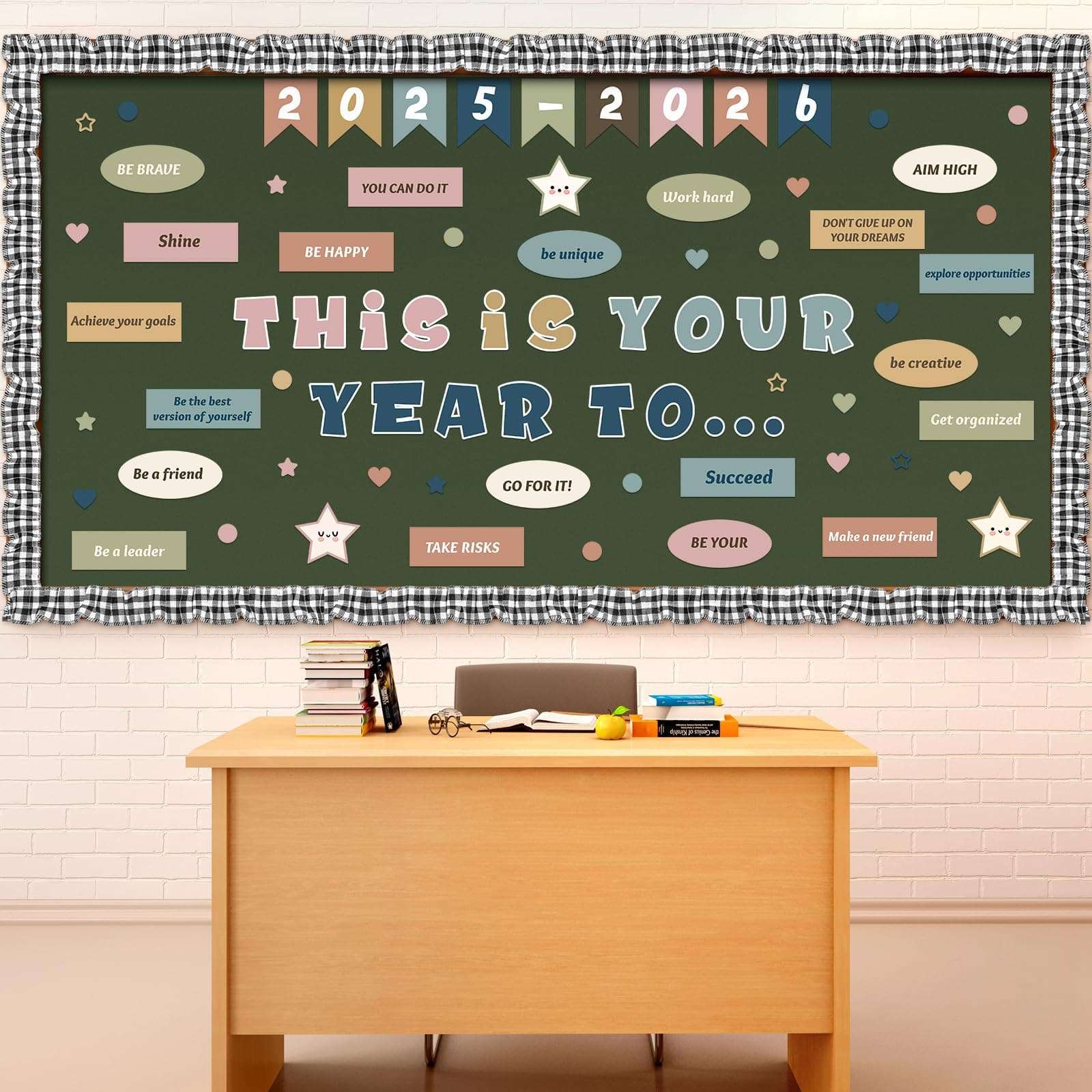 Feifeiya 81 Pcs Boho Welcome Back to School Bulletin Board This is Your Year to Bulletin Board Inspirational Cutouts with White Black Burlap Border for 2025 School Classroom Bulletin Board Wall Decor 4