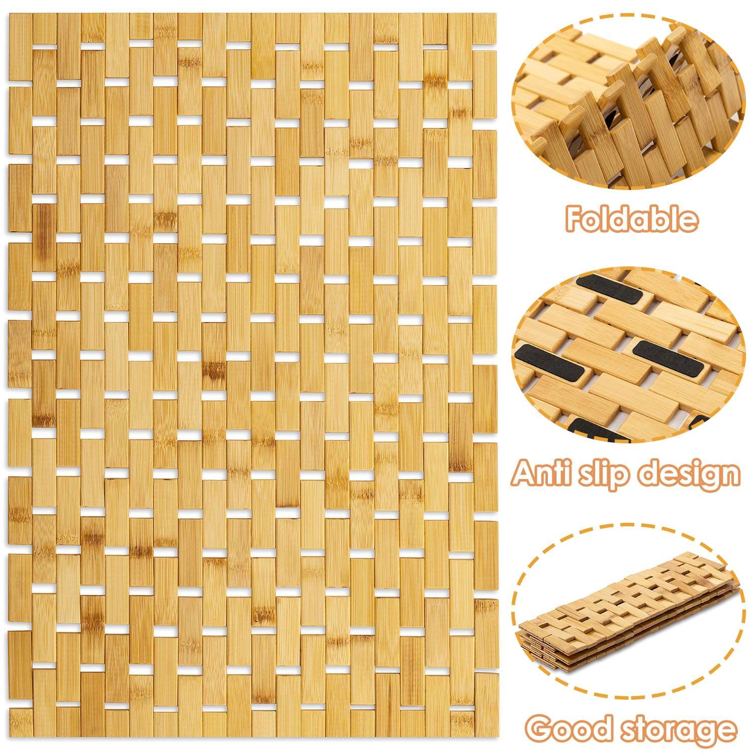 JforSJizT Natural Bamboo Bath Mat with Anti Slip Pads,Bathroom Shower and Bathtub Floor Mats Bath Rugs,Wooden Non Slip Water Proof Mat,Use for Kitchen Bedroom Toilet Doormat Pet Mat Floor Rug 3