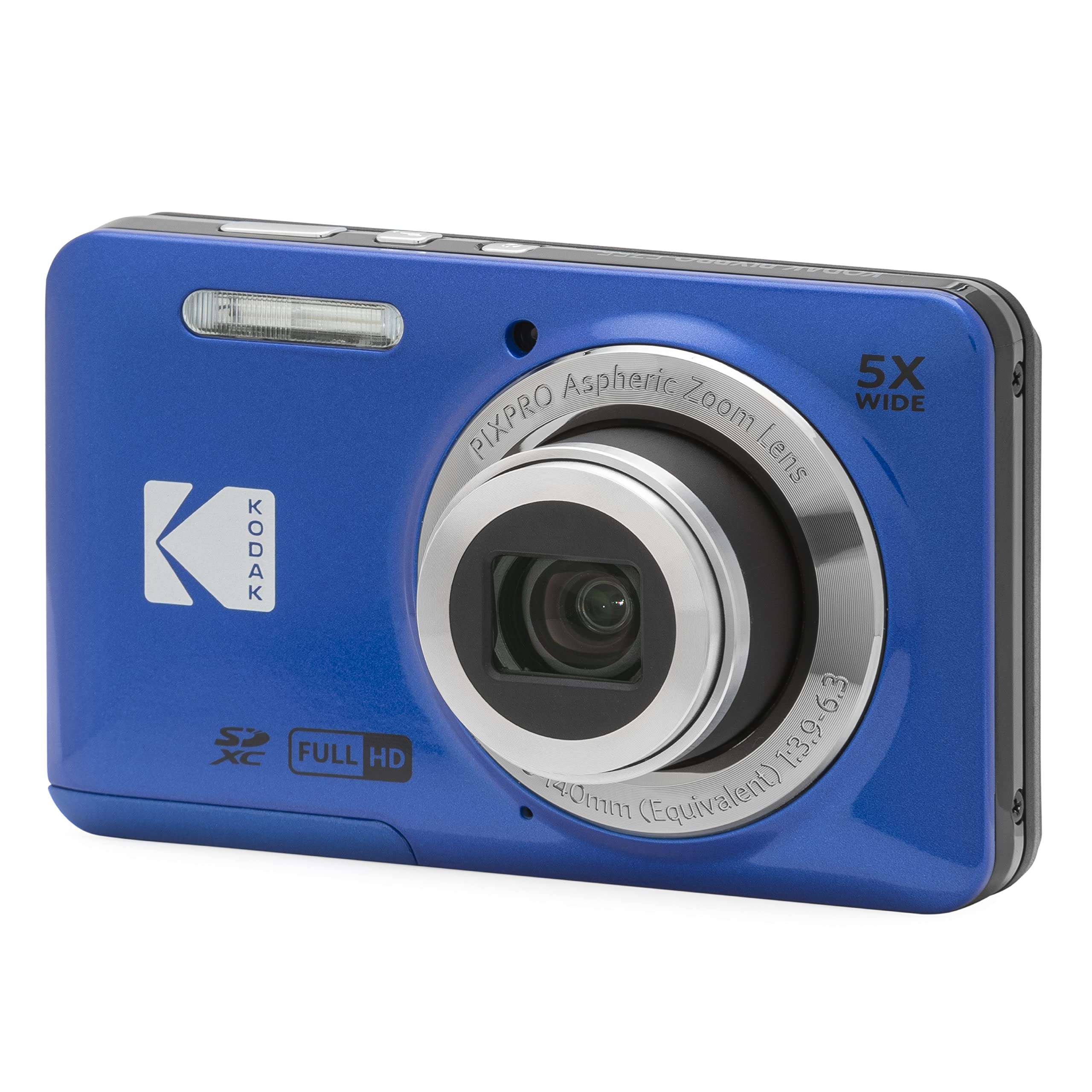 KODAK PIXPRO FZ55-BL 16MP Digital Camera 5X Optical Zoom 28mm Wide Angle 1080P Full HD Video Li-Ion Battery 2.7" LCD Vlogging Camera (Blue) 1